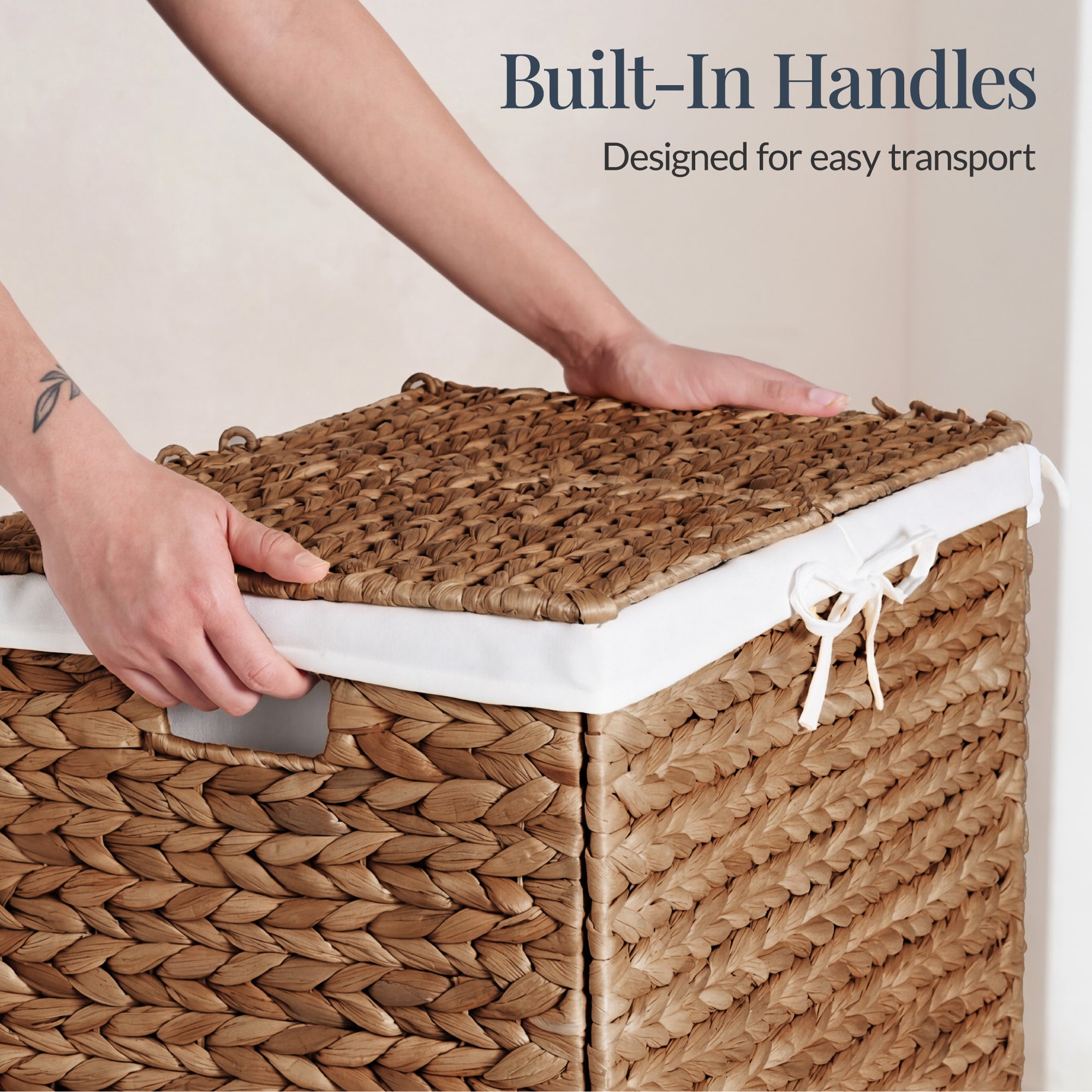 Large Storage Basket w/ Separate Lid, Washable Sectioned Liner Bag