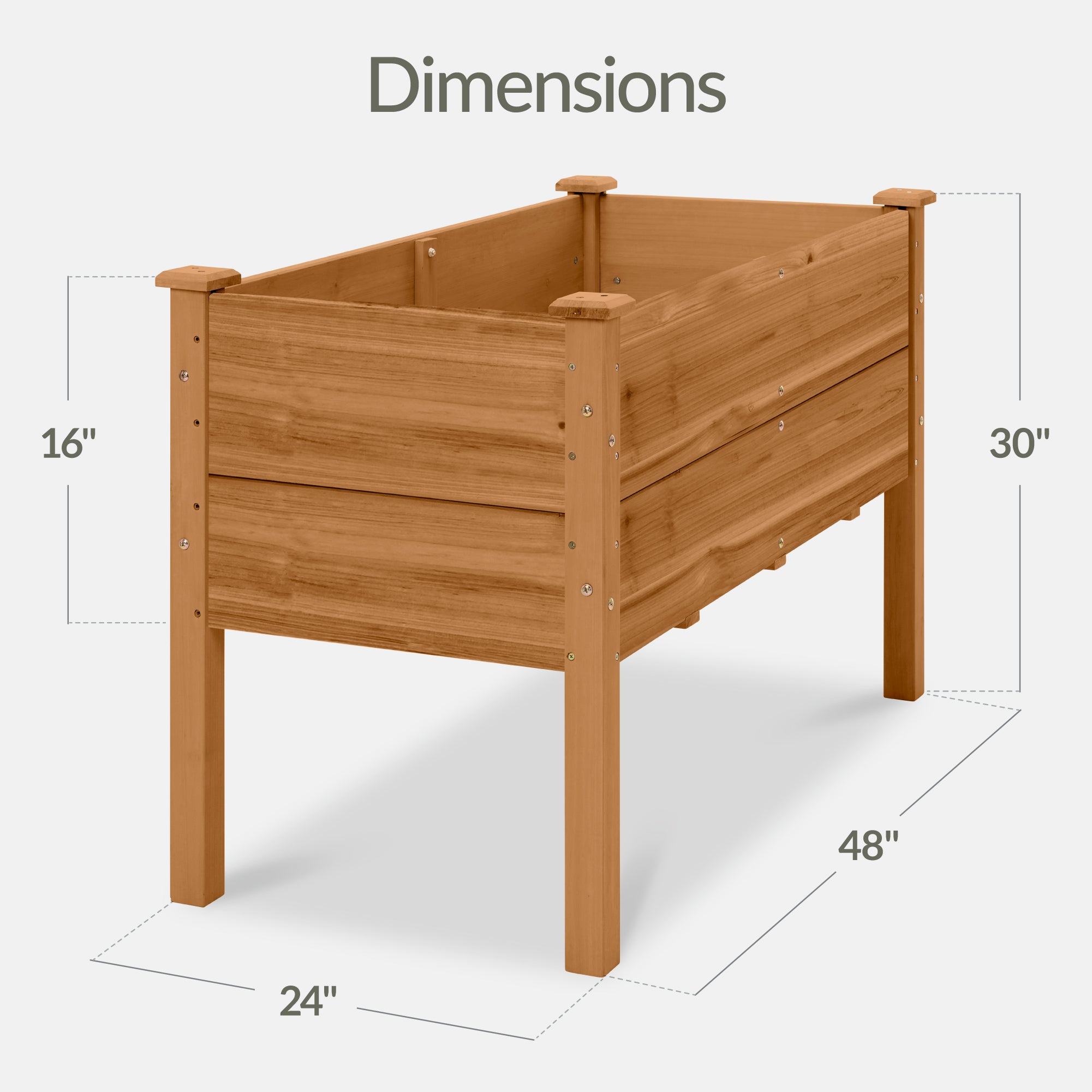 48" x 24" x 30" Raised Wooden Garden Bed w/16" Depth, Elevated Wood Planter