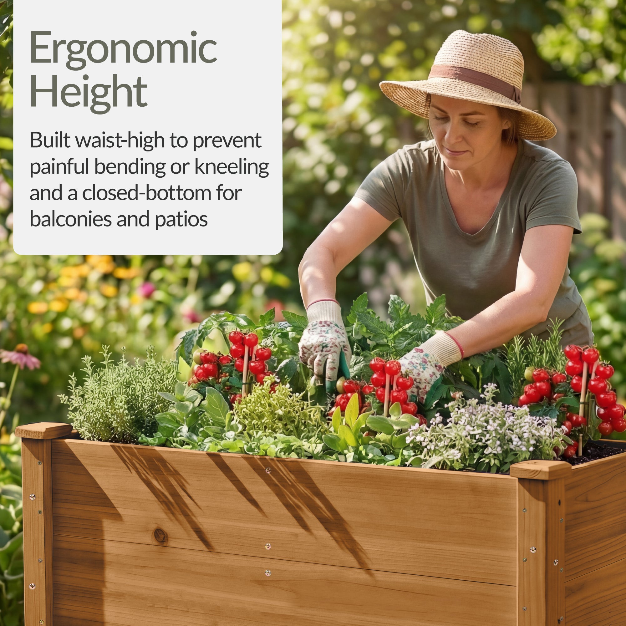 48" x 24" x 30" Raised Wooden Garden Bed w/16" Depth, Elevated Wood Planter