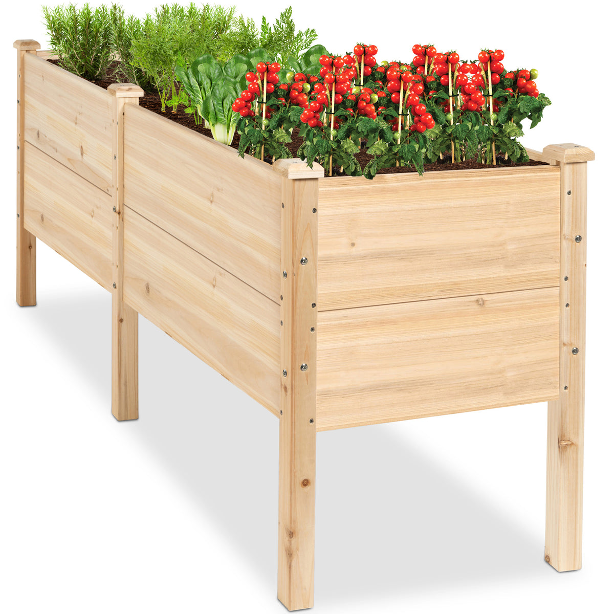 72" x 24" x 30" Raised Wooden Garden Bed w/16" Depth, Elevated Wood Planter