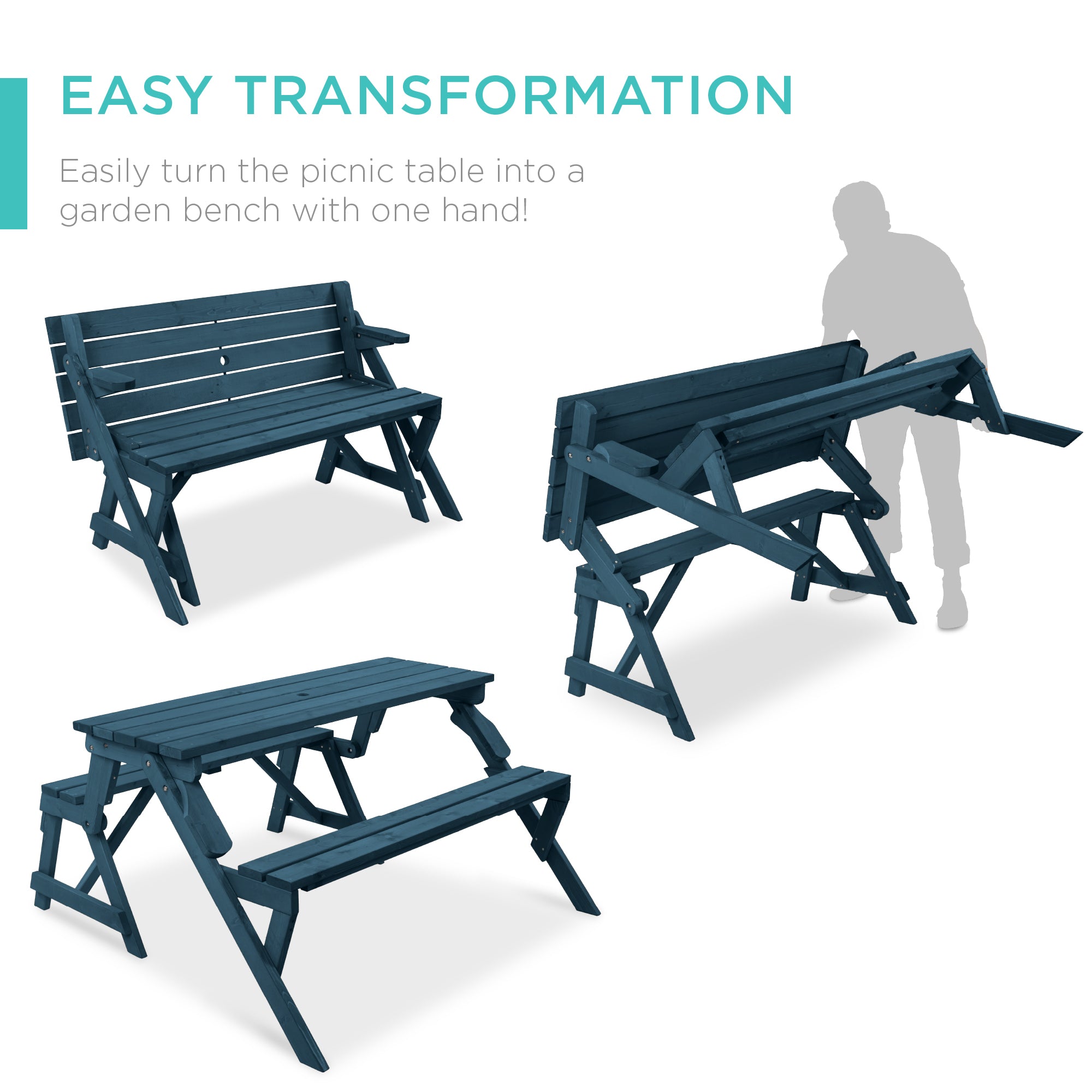 2-in-1 Outdoor Interchangeable Wooden Picnic Table/Garden Bench