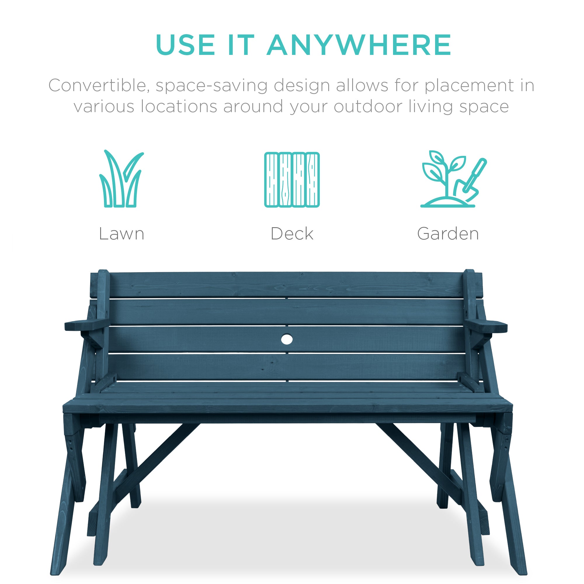 2-in-1 Outdoor Interchangeable Wooden Picnic Table/Garden Bench