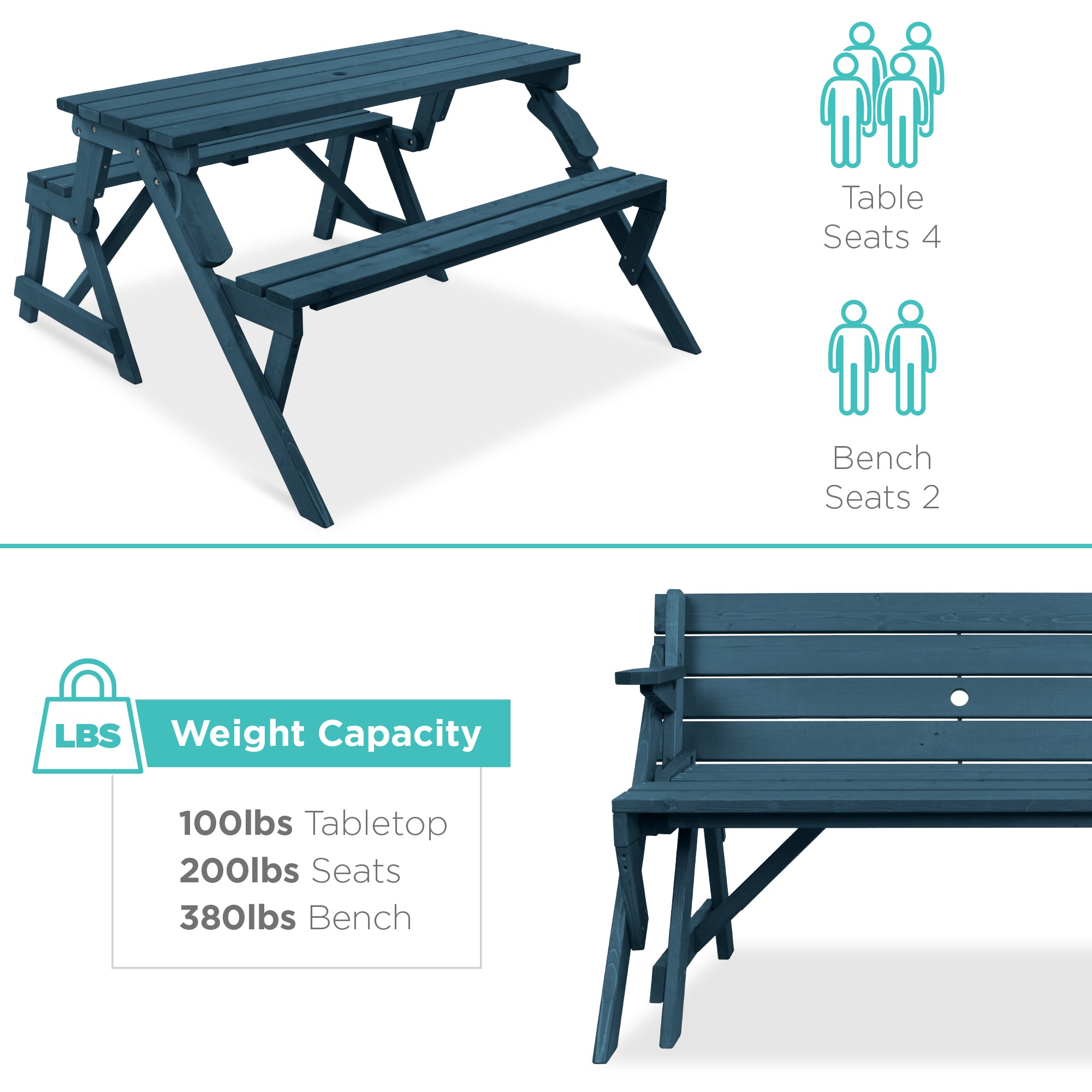 2-in-1 Outdoor Interchangeable Wooden Picnic Table/Garden Bench