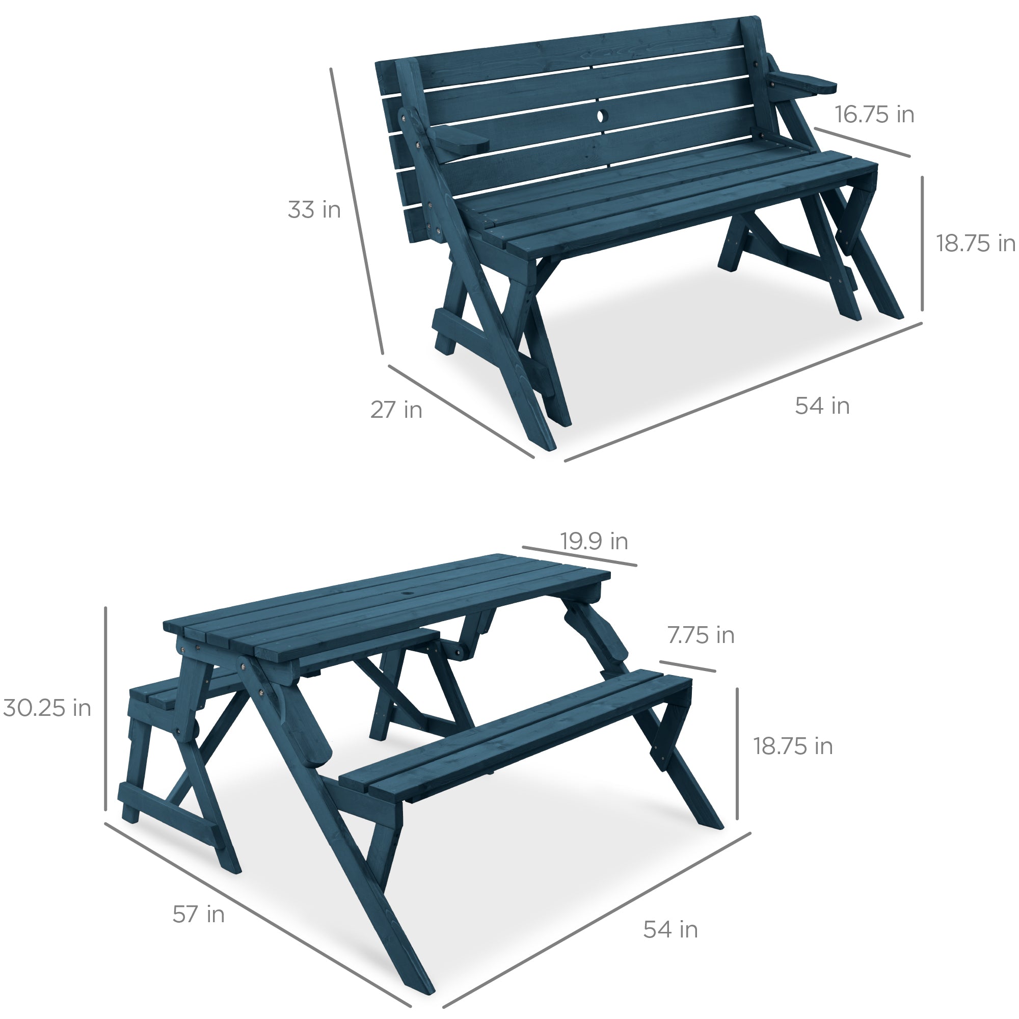 2-in-1 Outdoor Interchangeable Wooden Picnic Table/Garden Bench