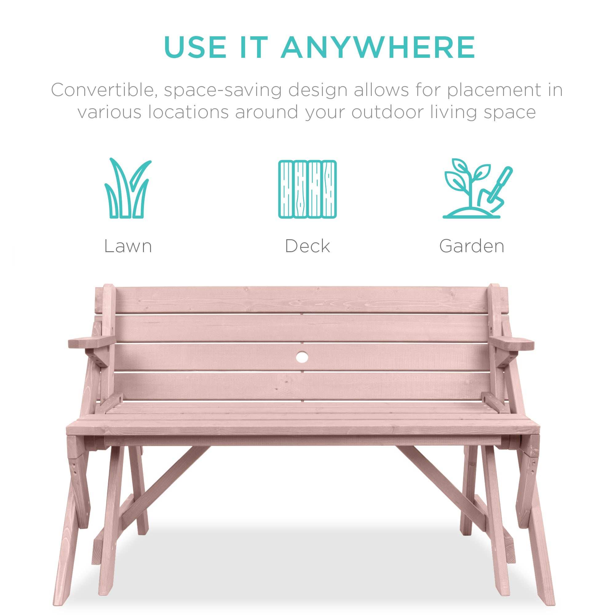 2-in-1 Outdoor Interchangeable Wooden Picnic Table/Garden Bench