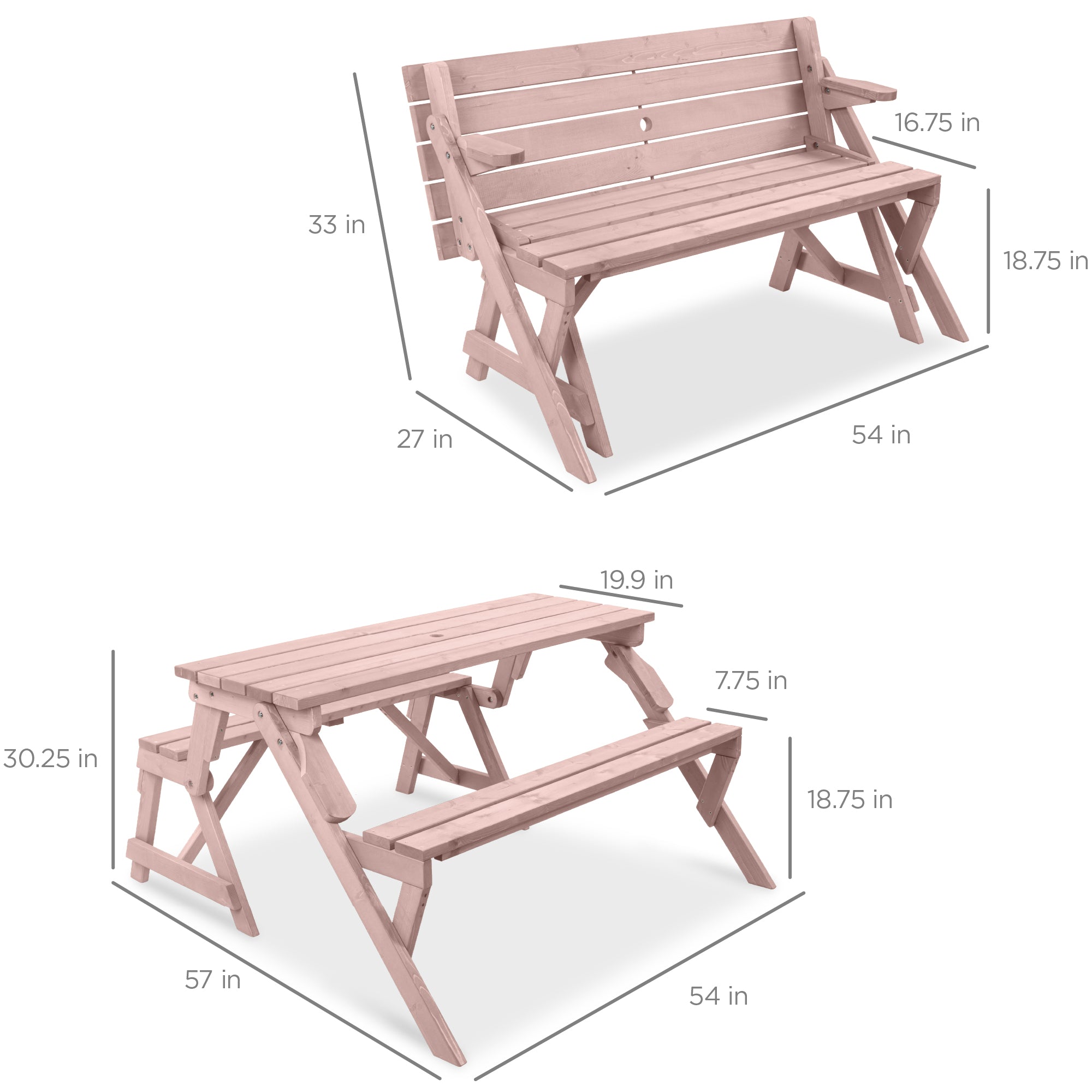 2-in-1 Outdoor Interchangeable Wooden Picnic Table/Garden Bench