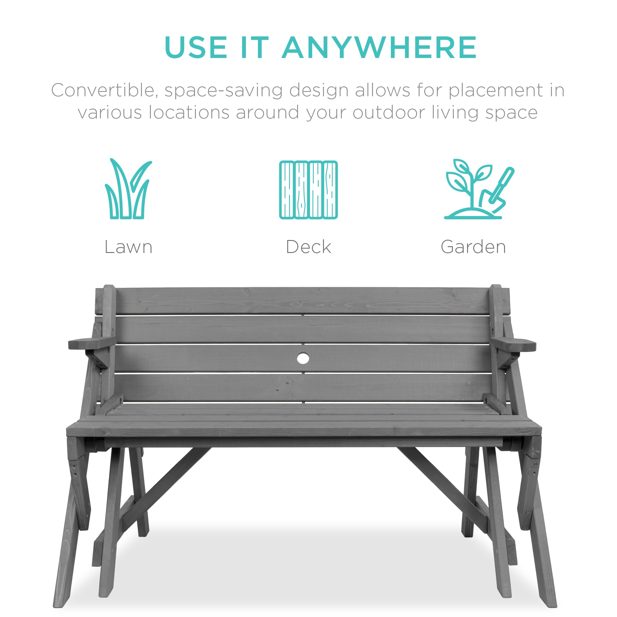 2-in-1 Outdoor Interchangeable Wooden Picnic Table/Garden Bench