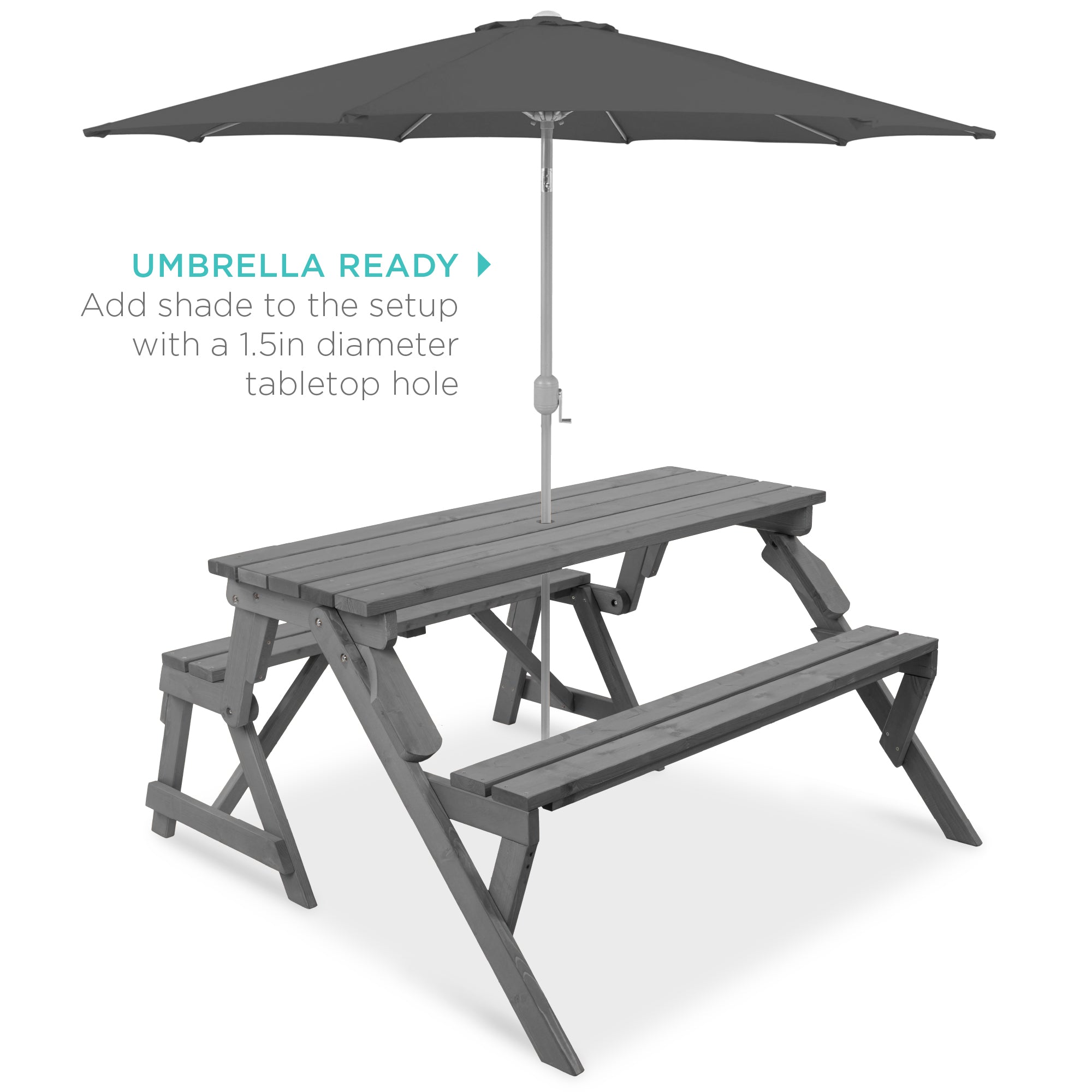 2-in-1 Outdoor Interchangeable Wooden Picnic Table/Garden Bench