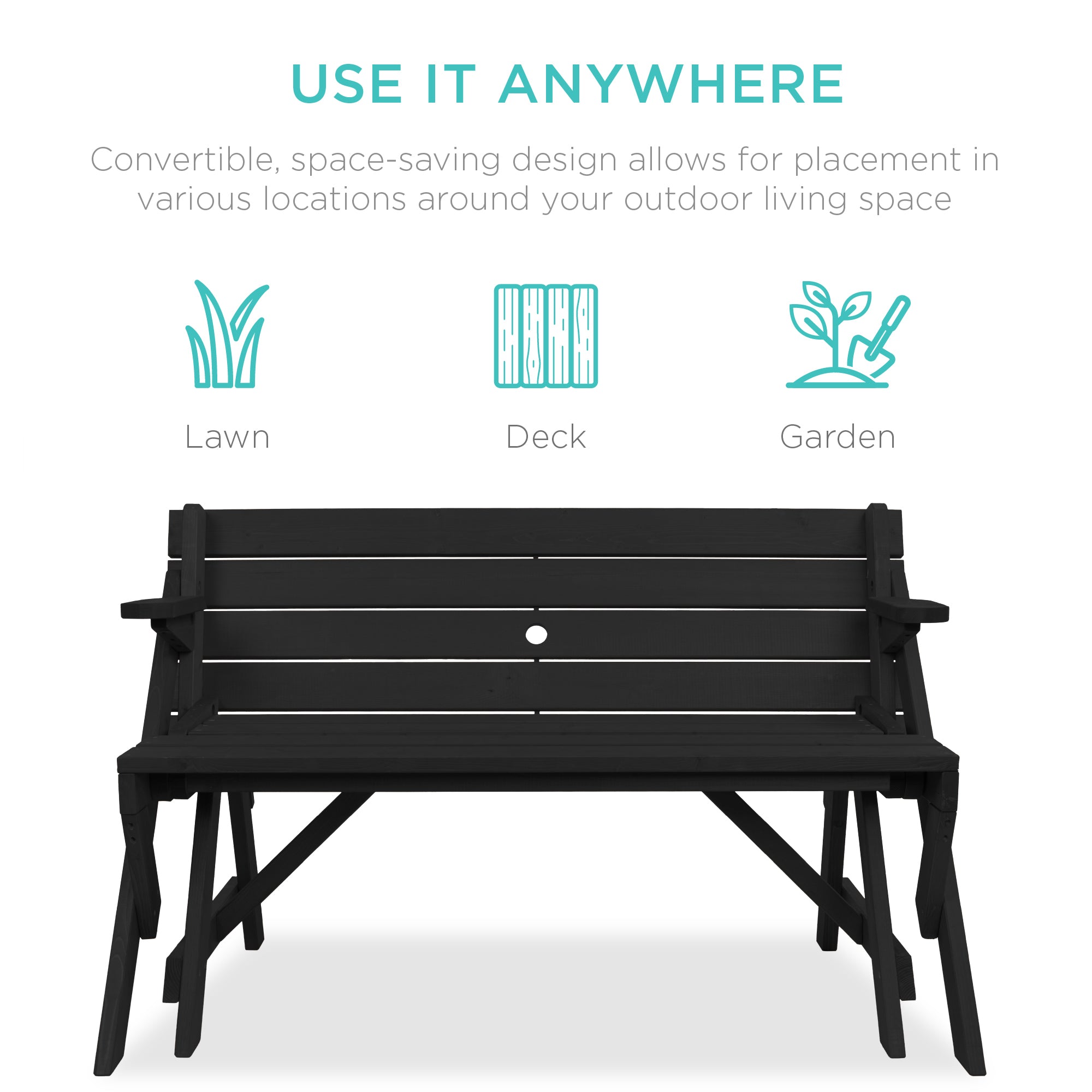 2-in-1 Outdoor Interchangeable Wooden Picnic Table/Garden Bench