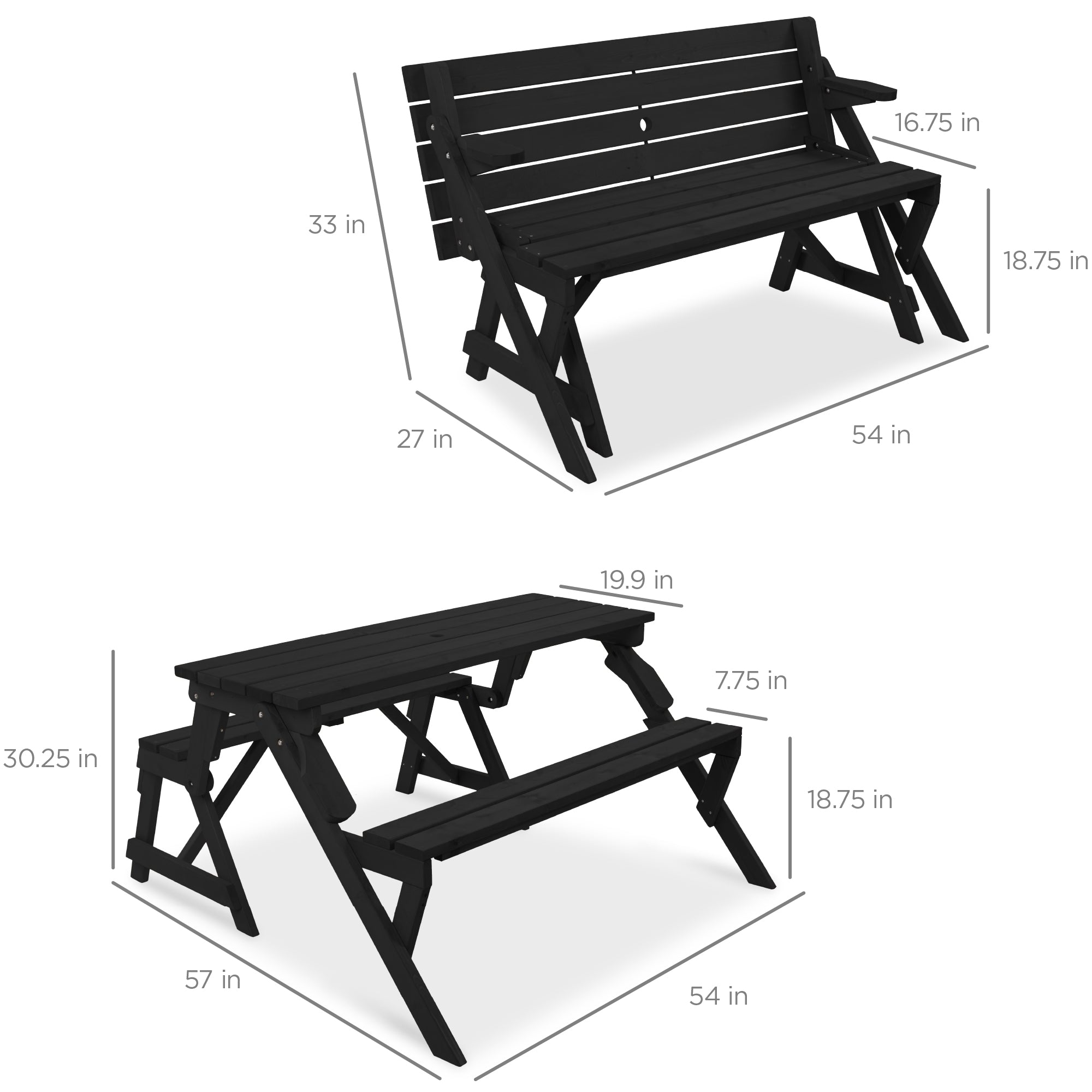 2-in-1 Outdoor Interchangeable Wooden Picnic Table/Garden Bench