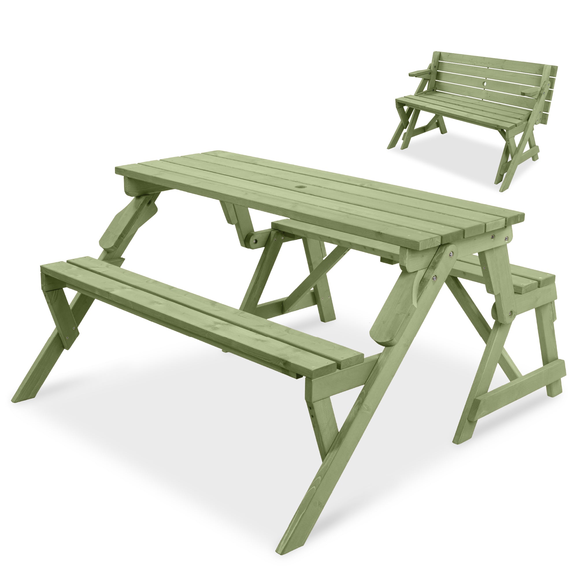 2-in-1 Outdoor Interchangeable Wooden Picnic Table/Garden Bench
