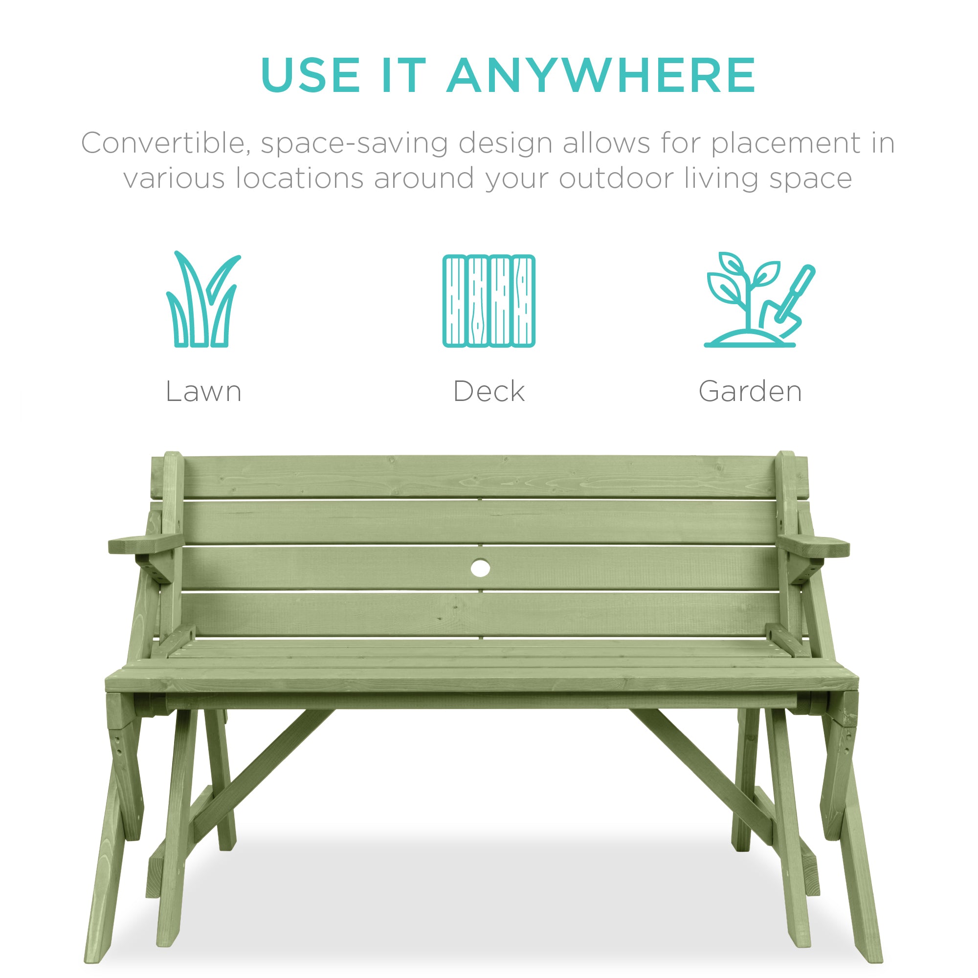 2-in-1 Outdoor Interchangeable Wooden Picnic Table/Garden Bench