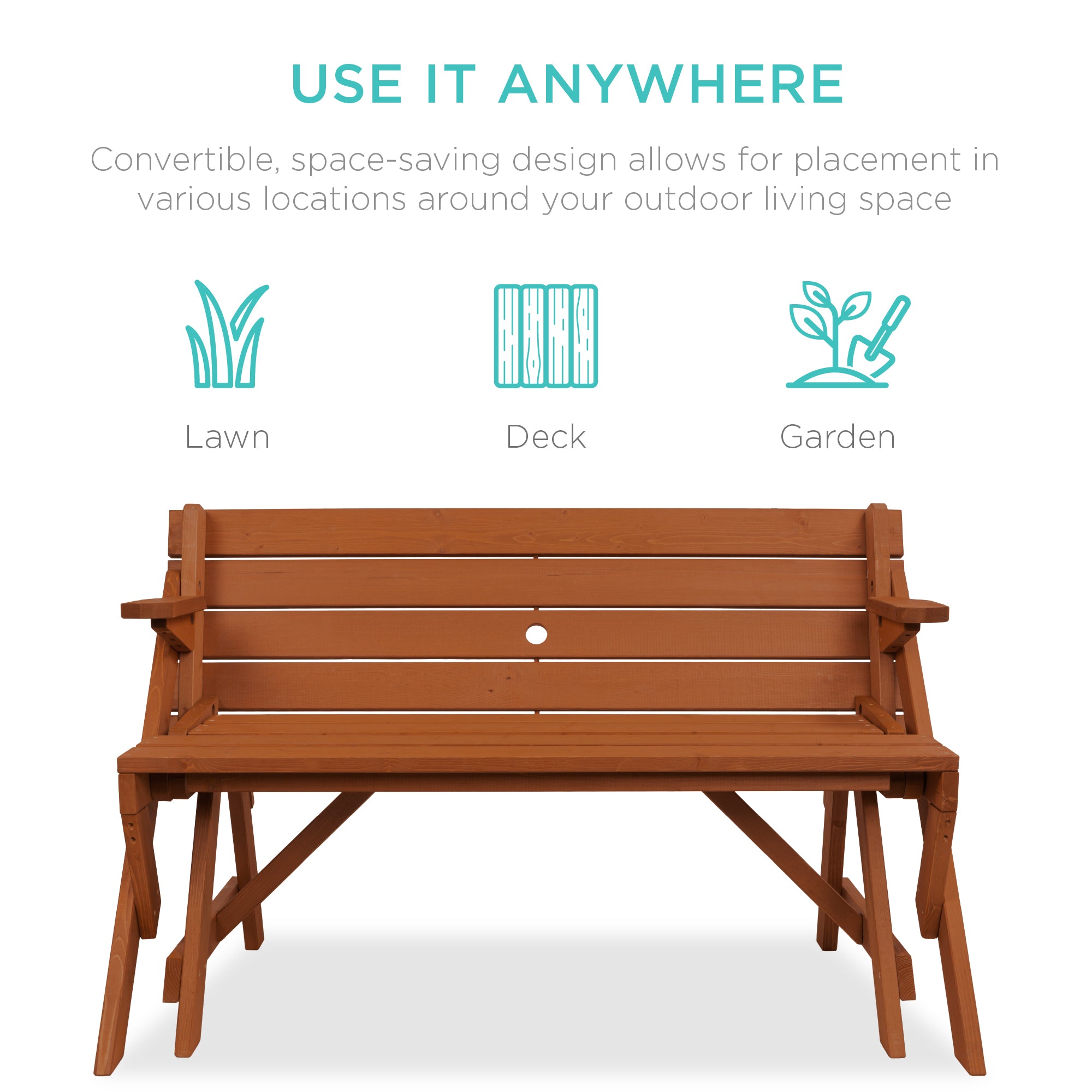 2-in-1 Outdoor Interchangeable Wooden Picnic Table/Garden Bench