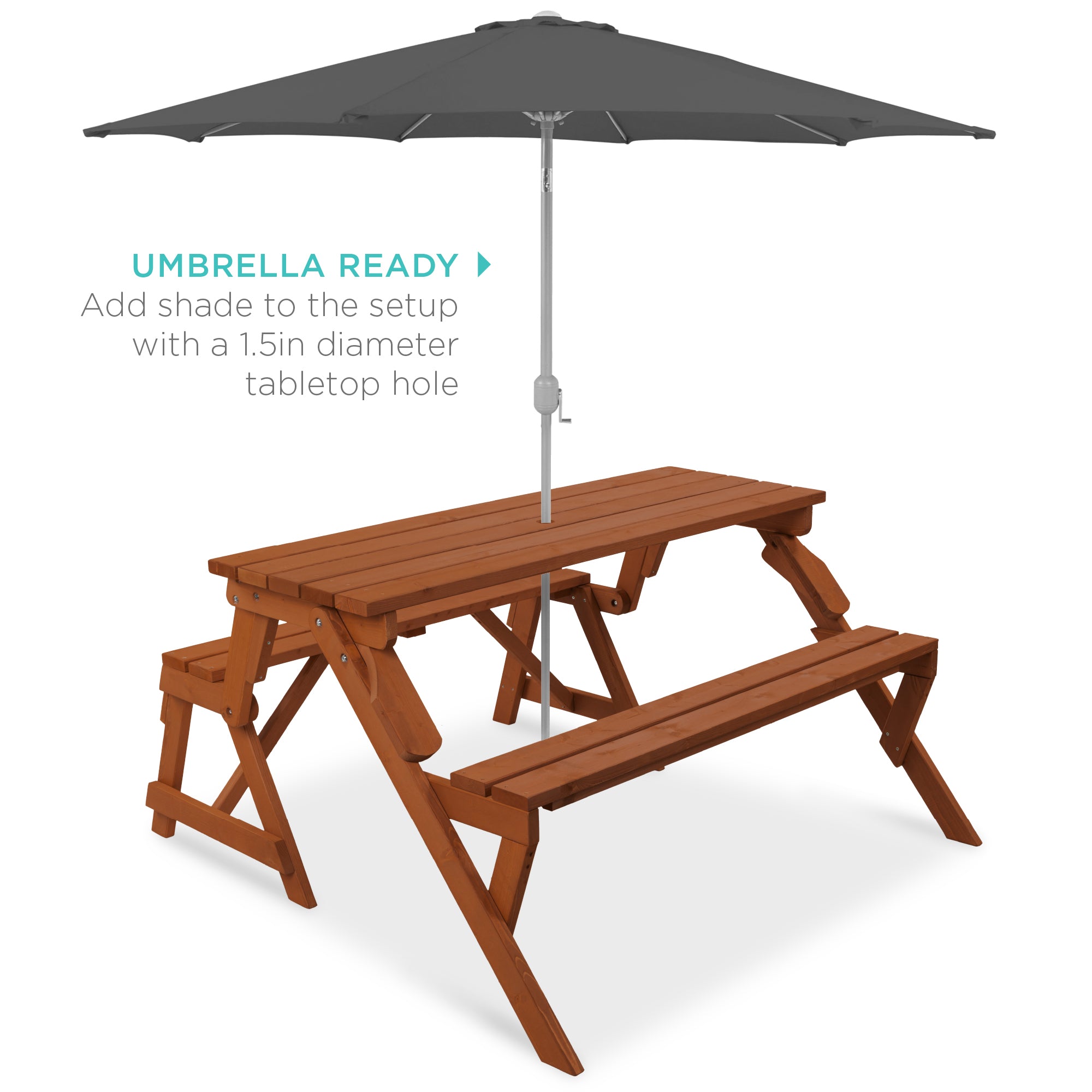 2-in-1 Outdoor Interchangeable Wooden Picnic Table/Garden Bench