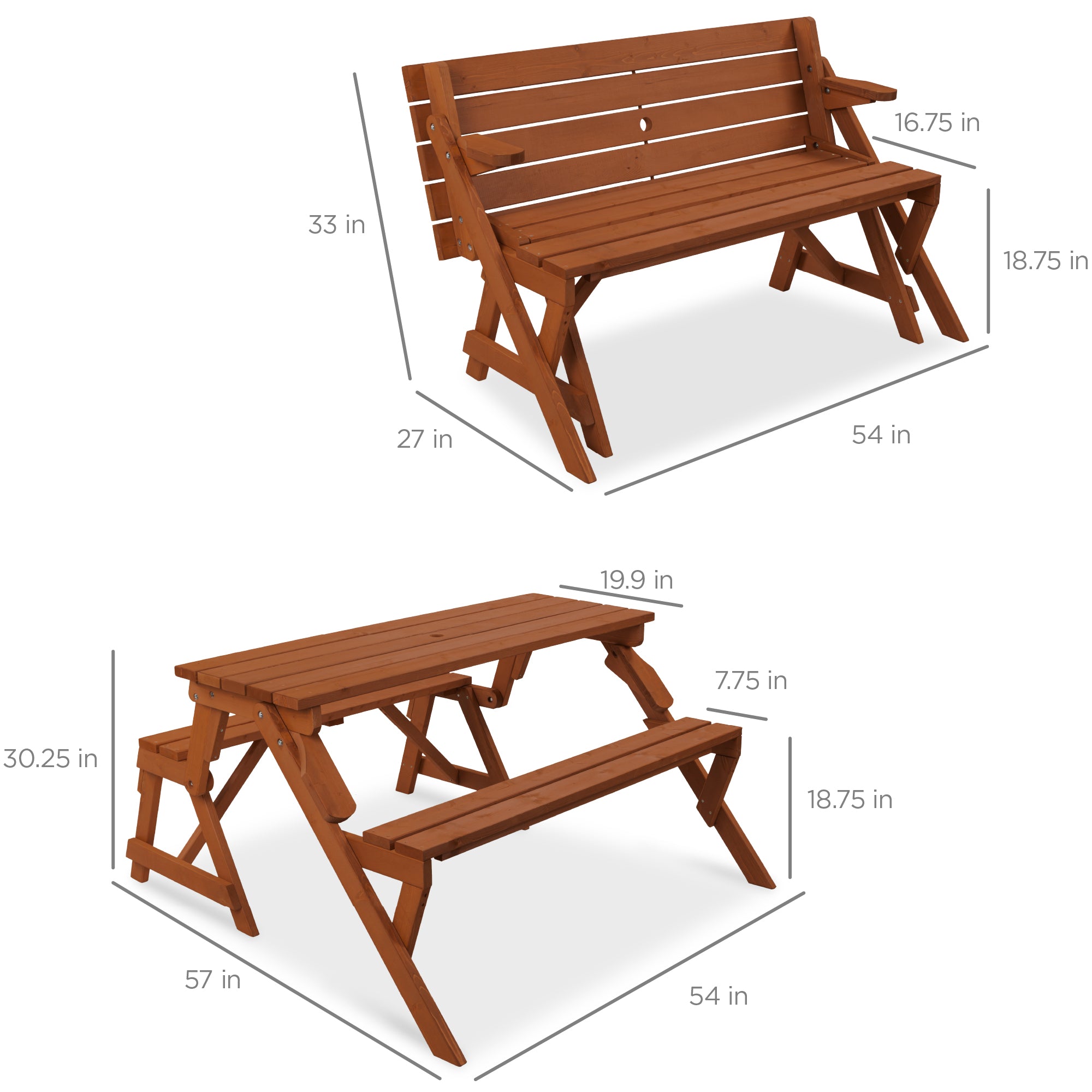 2-in-1 Outdoor Interchangeable Wooden Picnic Table/Garden Bench
