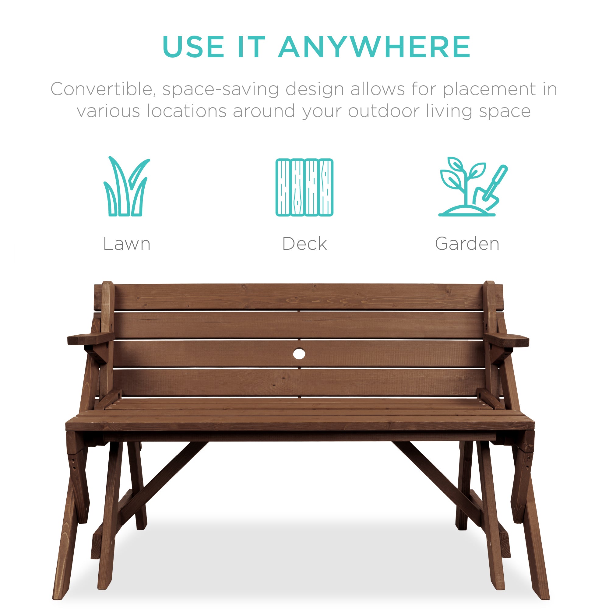 2-in-1 Outdoor Interchangeable Wooden Picnic Table/Garden Bench