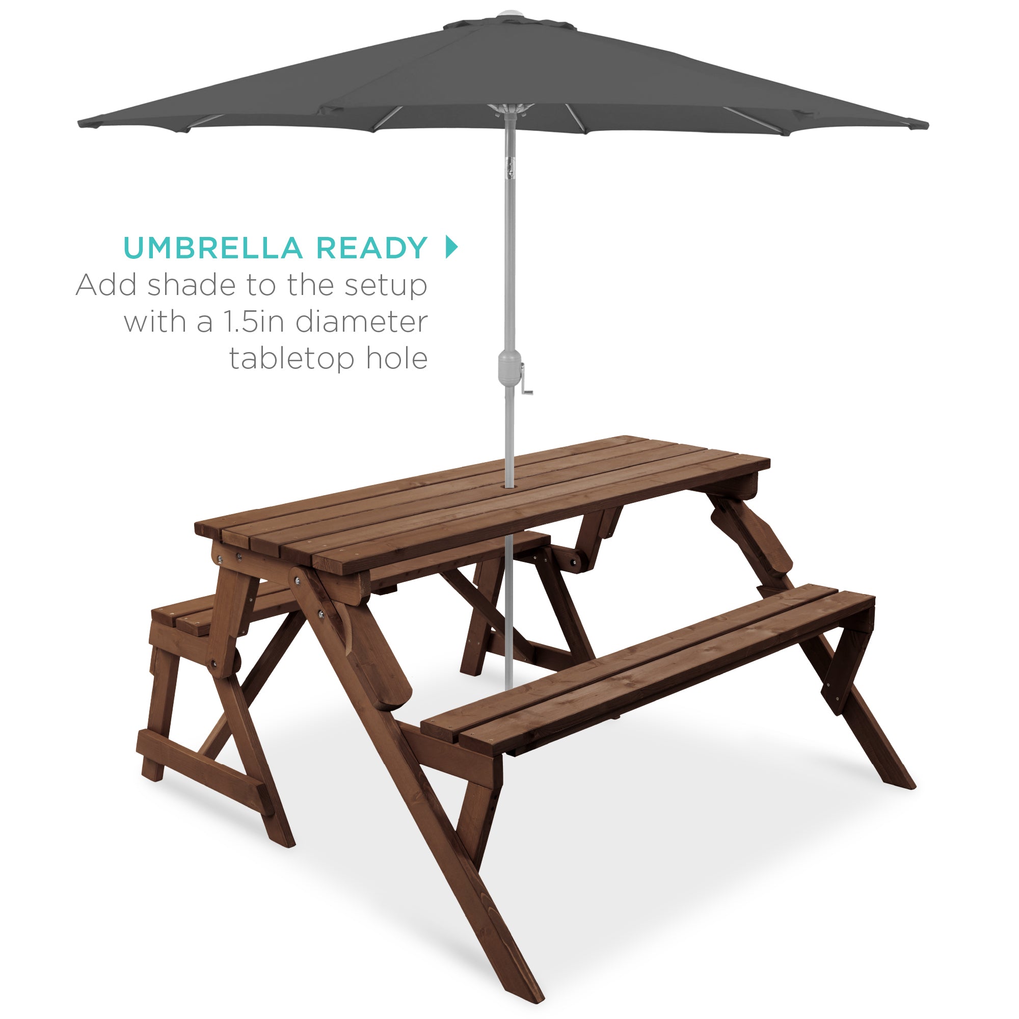 2-in-1 Outdoor Interchangeable Wooden Picnic Table/Garden Bench
