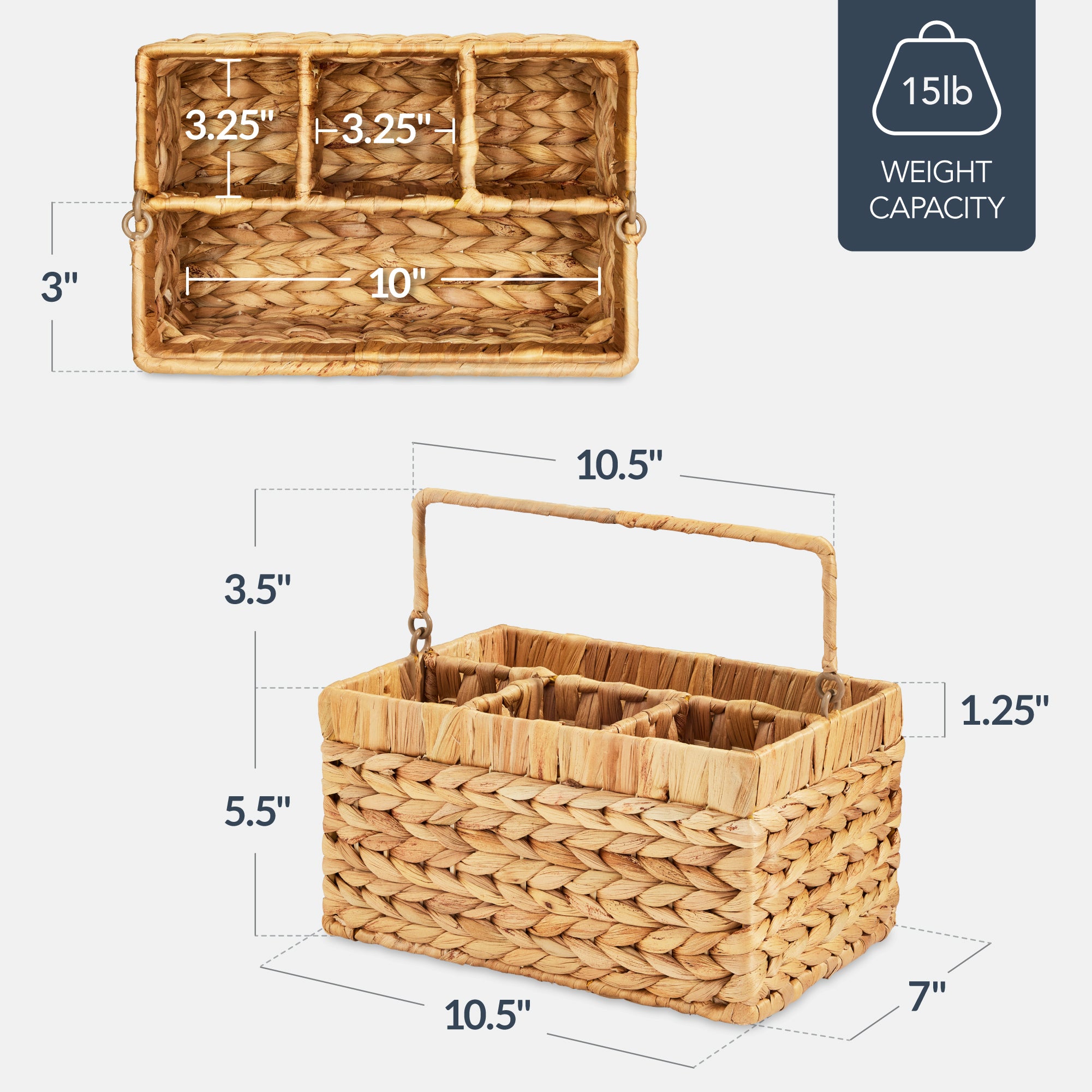 Utensil Caddy w/Handle - 4 Compartments, Woven Wicker Flatware Organizer