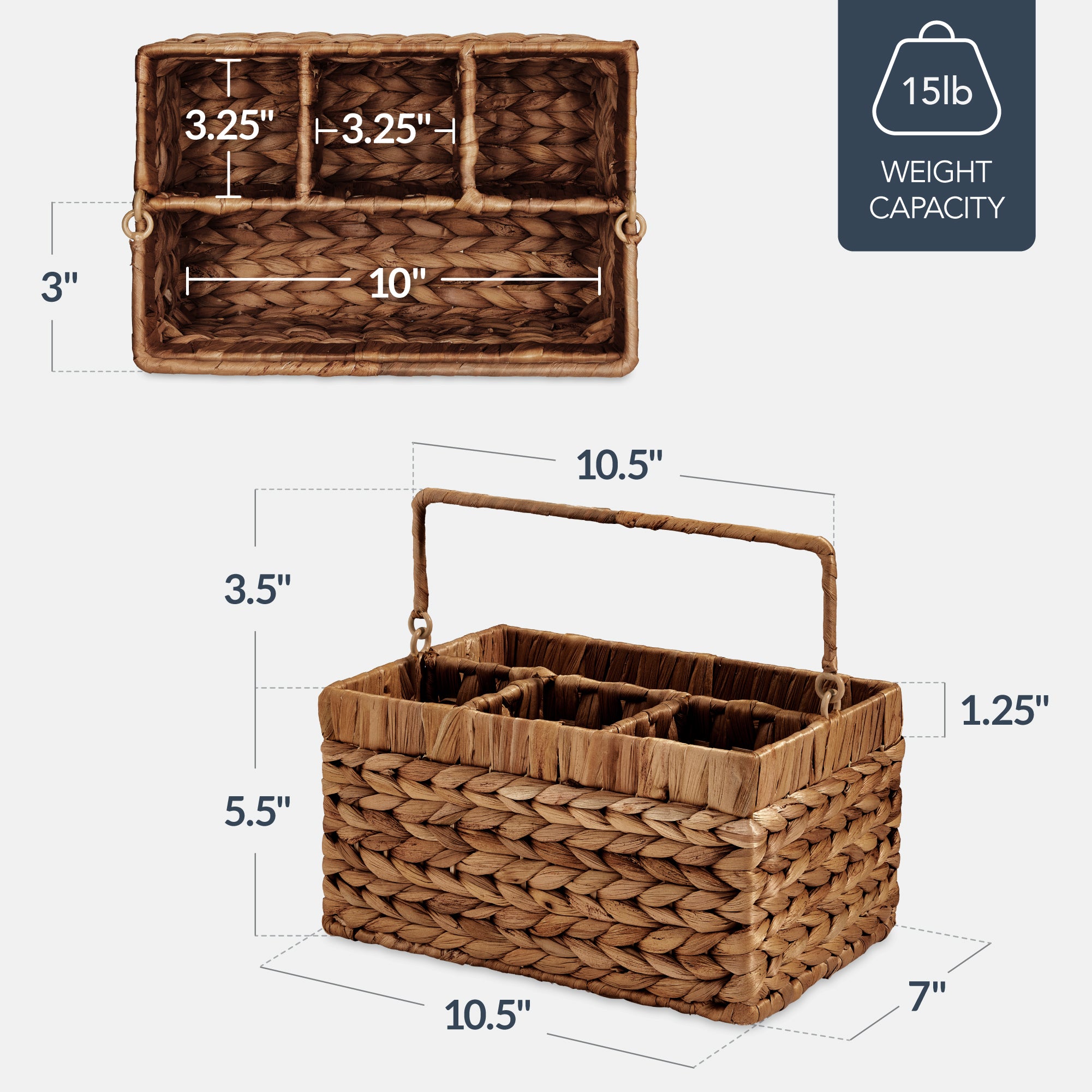 Utensil Caddy w/Handle - 4 Compartments, Woven Wicker Flatware Organizer