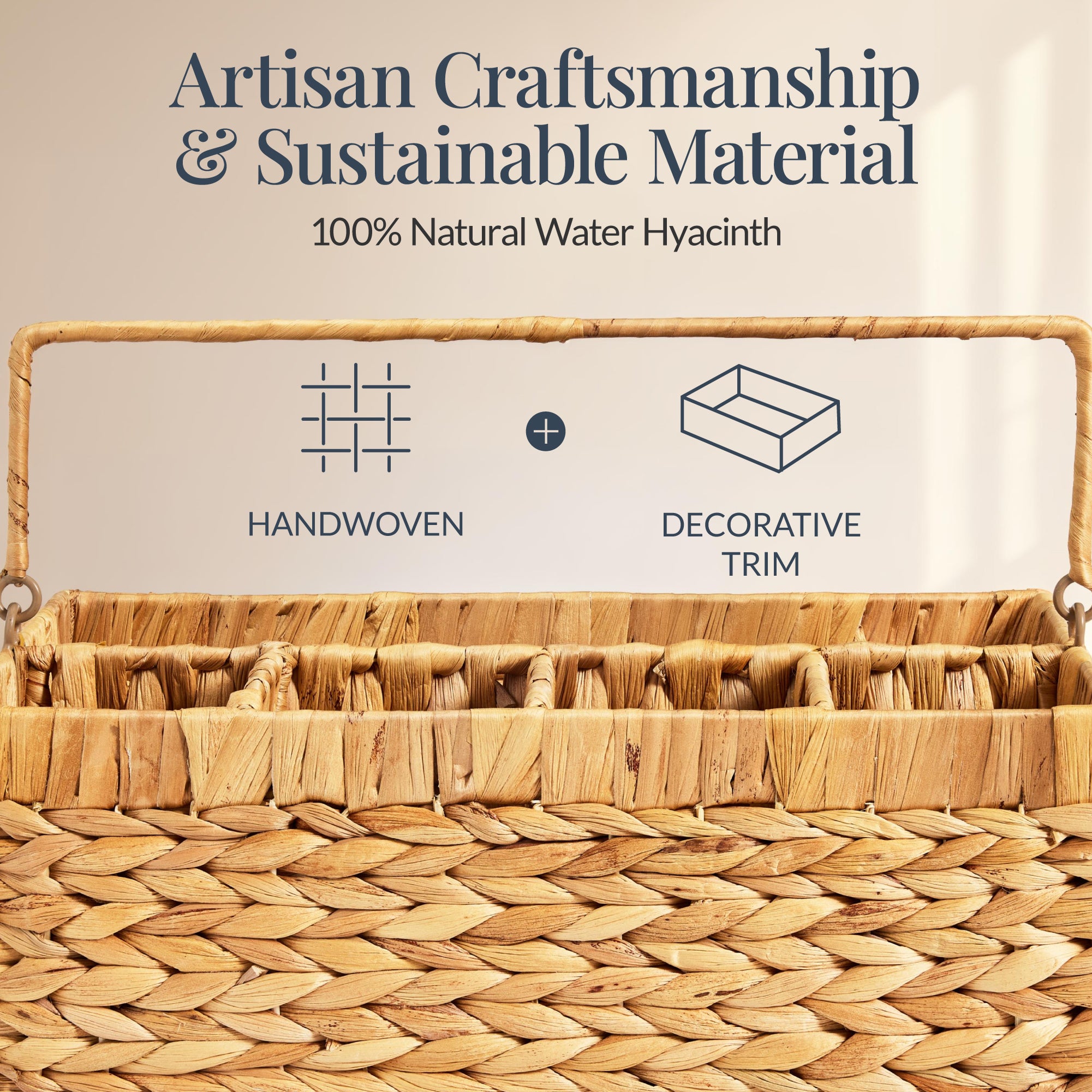 Utensil Caddy w/Handle - 5 Compartments, Woven Wicker Flatware Organizer