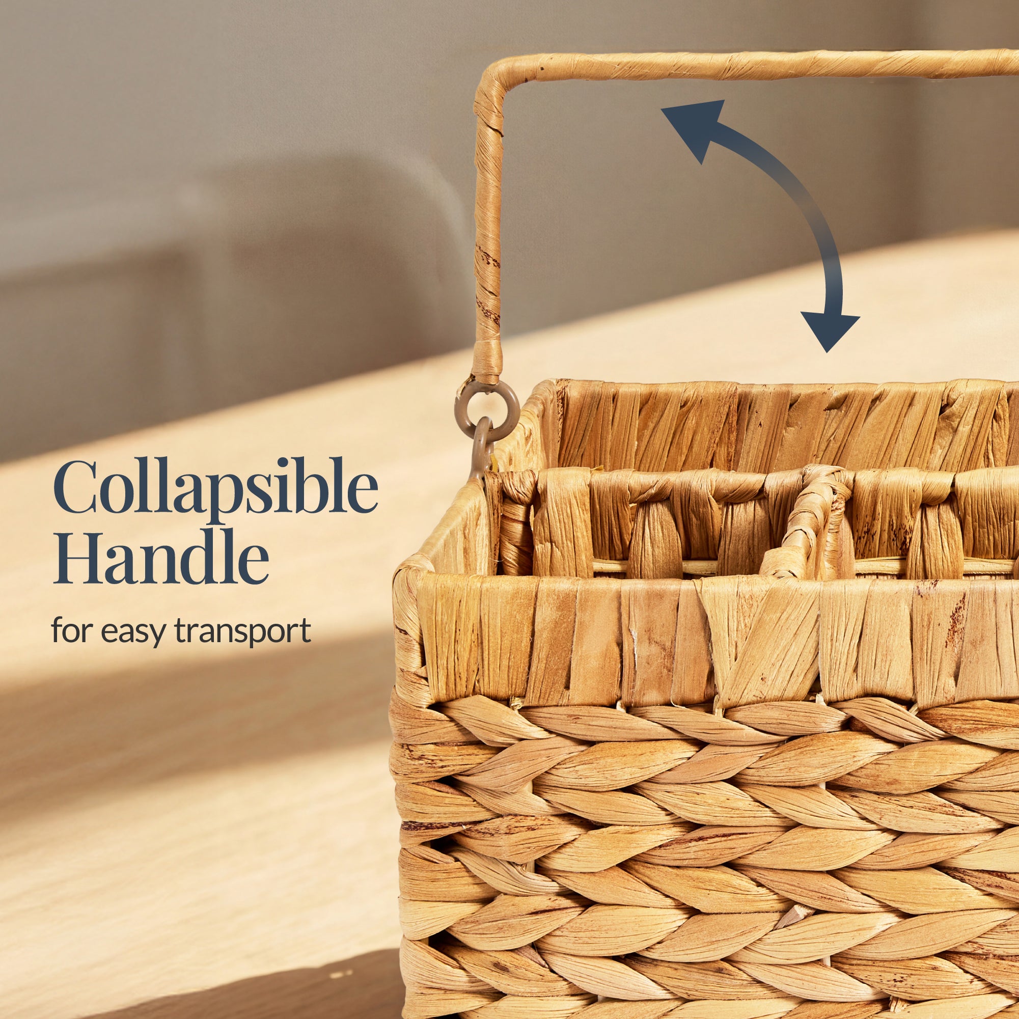 Utensil Caddy w/Handle - 5 Compartments, Woven Wicker Flatware Organizer