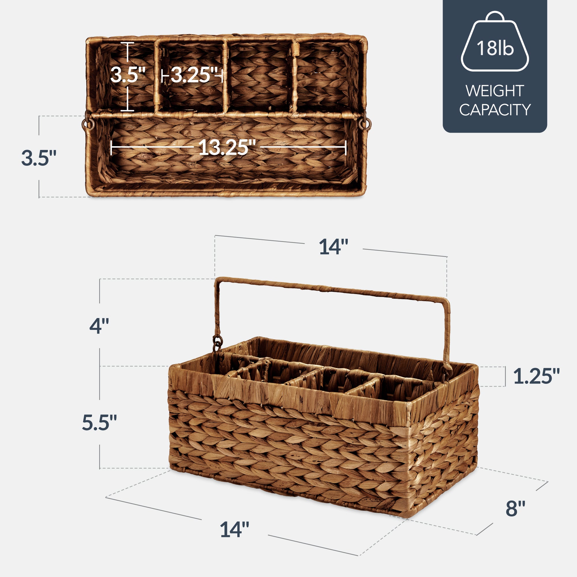 Utensil Caddy w/Handle - 5 Compartments, Woven Wicker Flatware Organizer