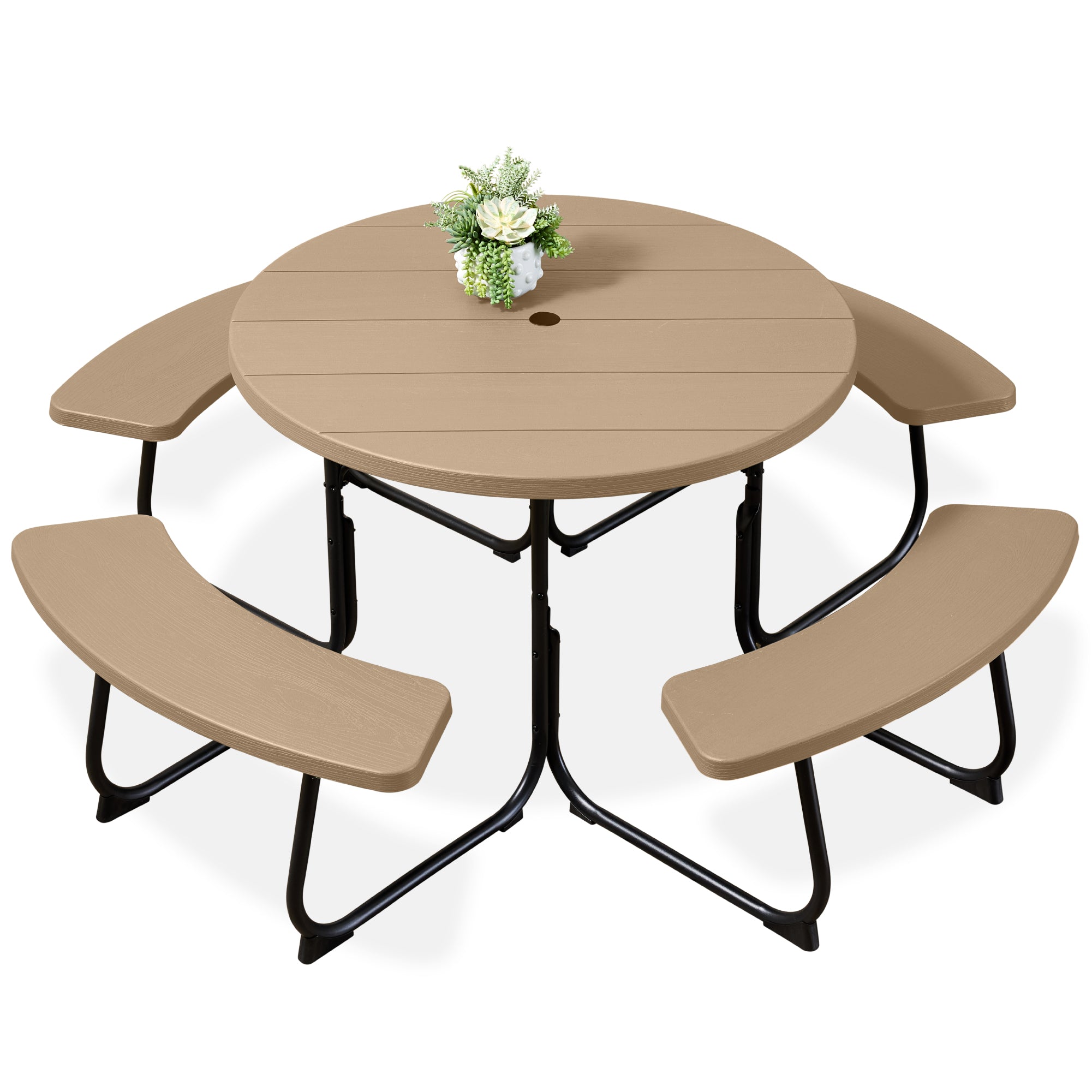 8-Person Circular Picnic Table w/ Umbrella Hole, 4 Benches