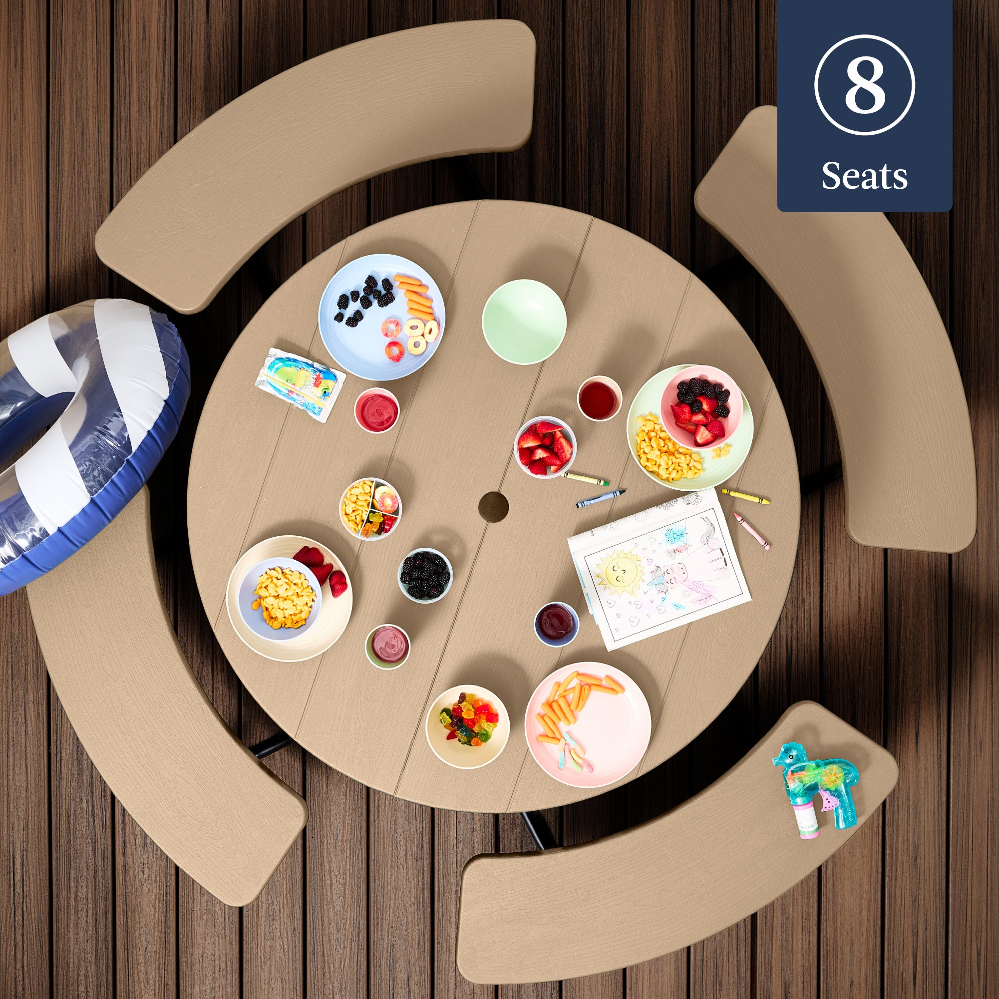 8-Person Circular Picnic Table w/ Umbrella Hole, 4 Benches