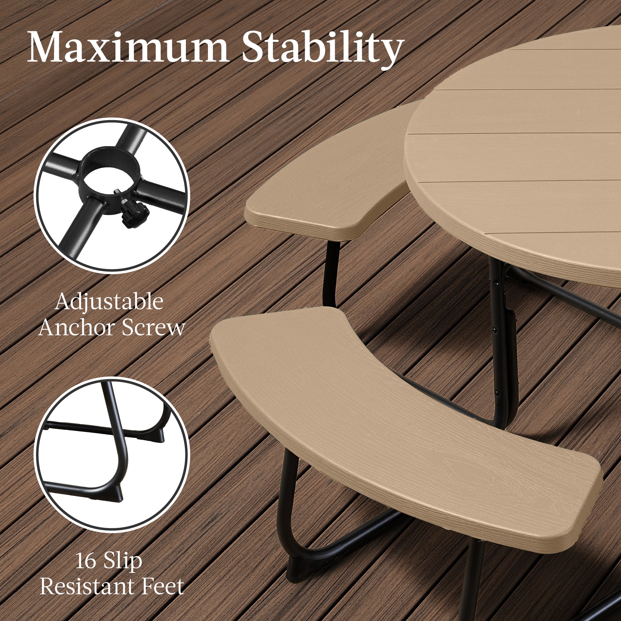 8-Person Circular Picnic Table w/ Umbrella Hole, 4 Benches