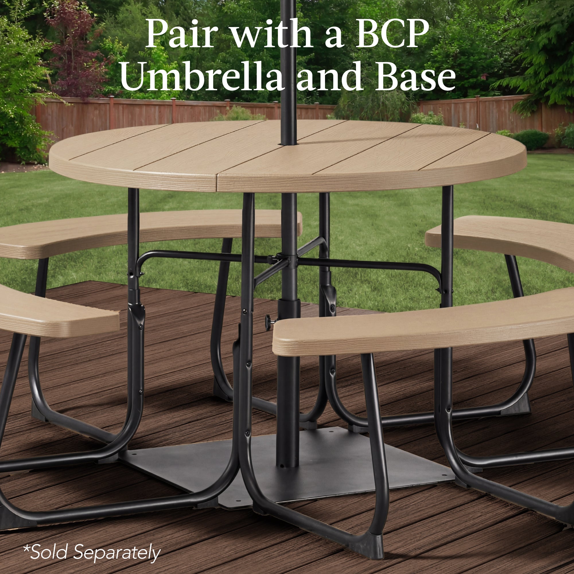 8-Person Circular Picnic Table w/ Umbrella Hole, 4 Benches
