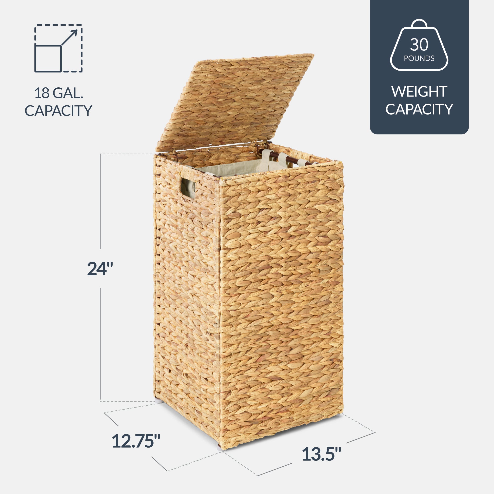 Small Laundry Hamper W/ Lid, Handwoven Laundry Basket, W/ Liner & Handles