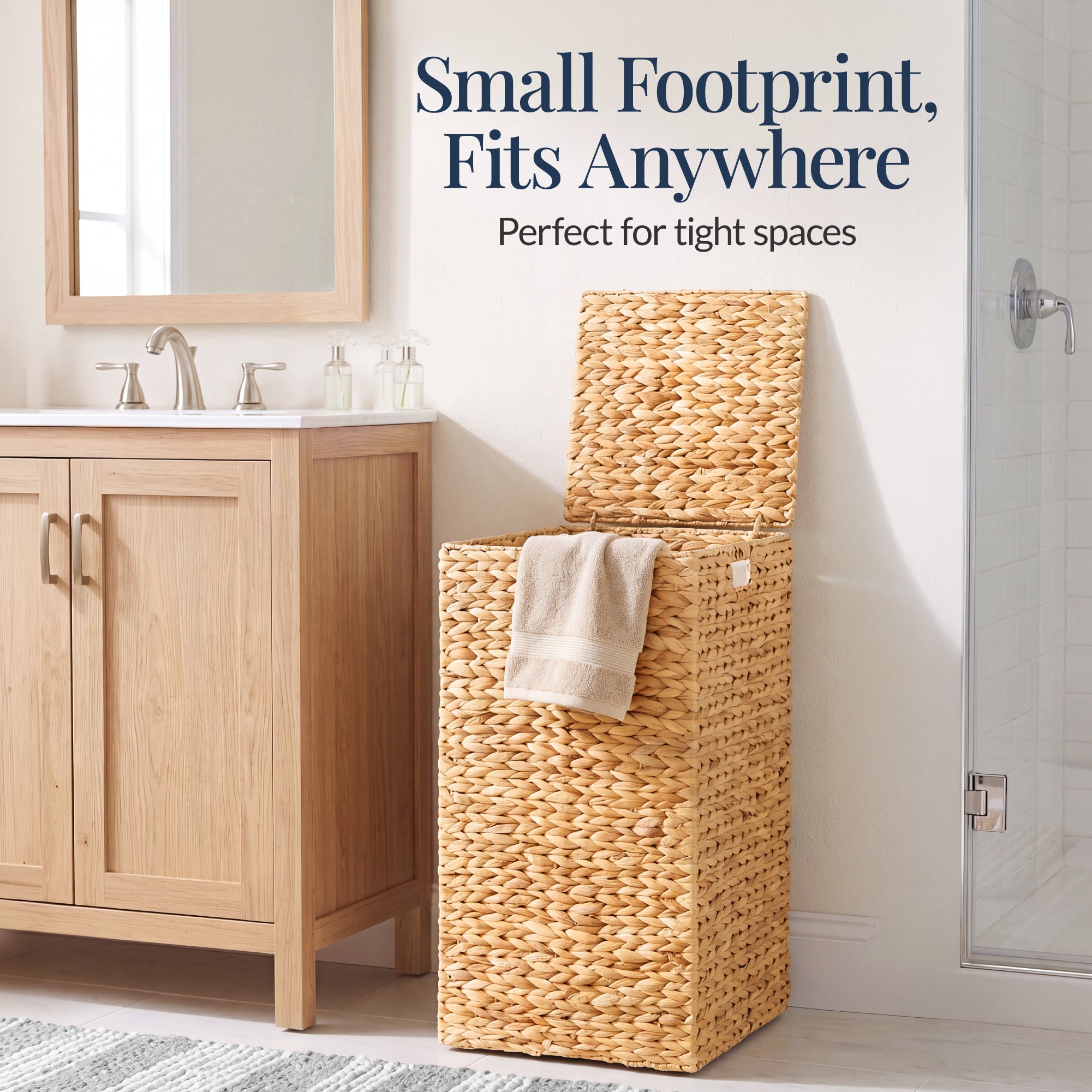 Small Laundry Hamper W/ Lid, Handwoven Laundry Basket, W/ Liner & Handles