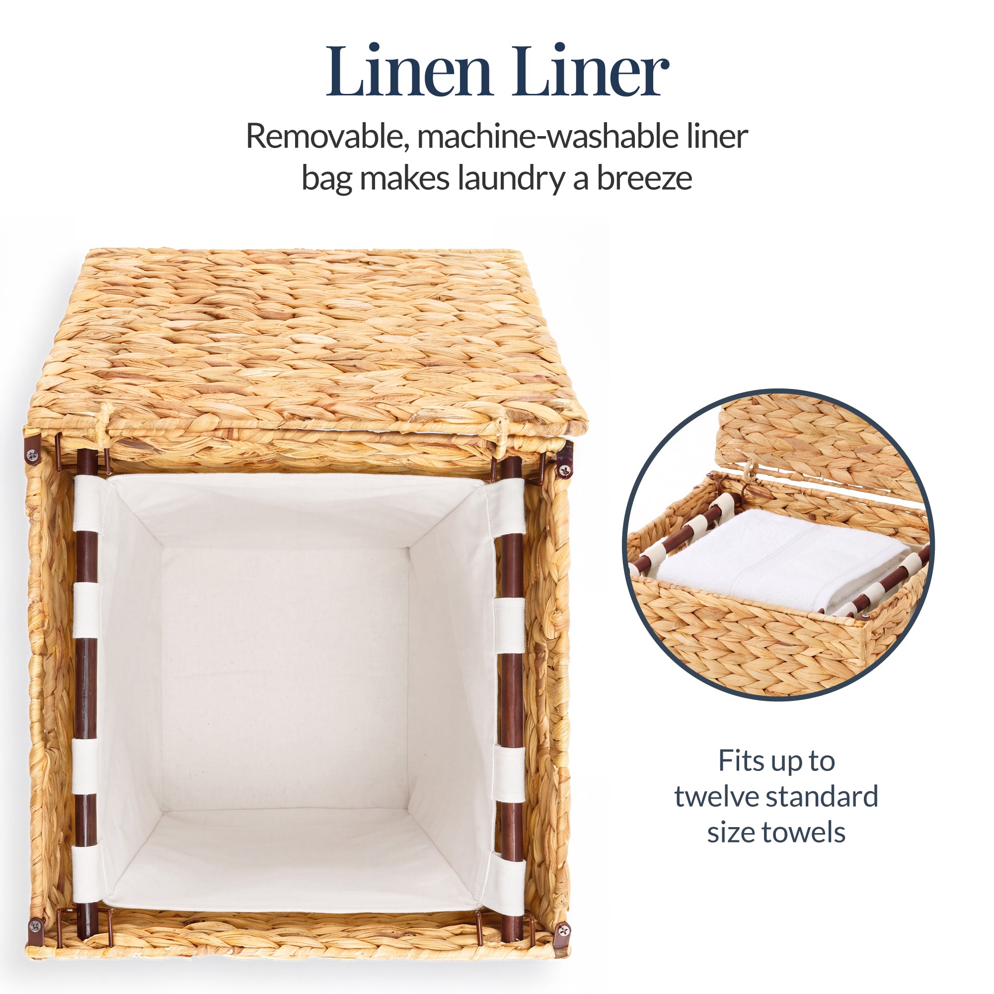 Small Laundry Hamper W/ Lid, Handwoven Laundry Basket, W/ Liner & Handles