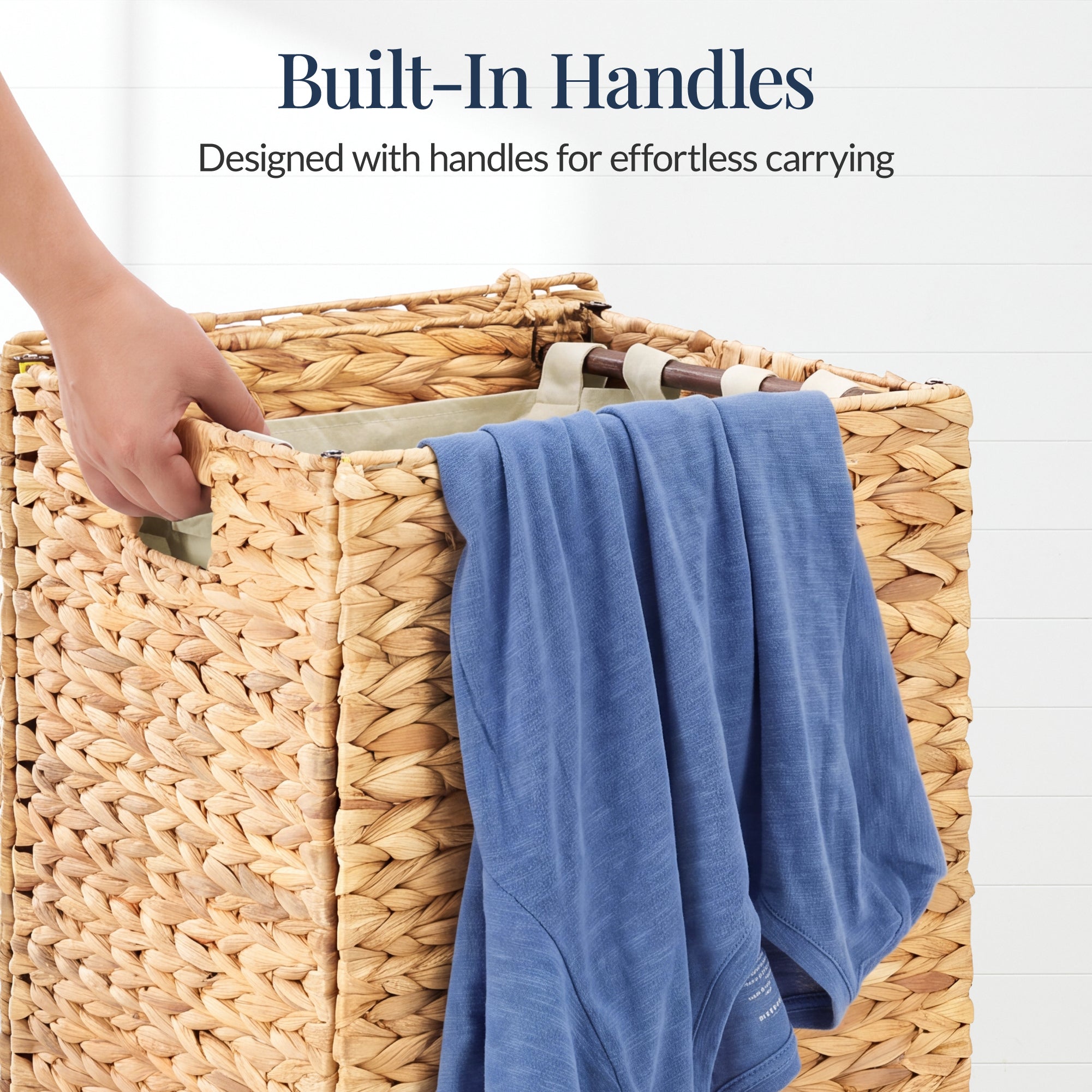 Small Laundry Hamper W/ Lid, Handwoven Laundry Basket, W/ Liner & Handles