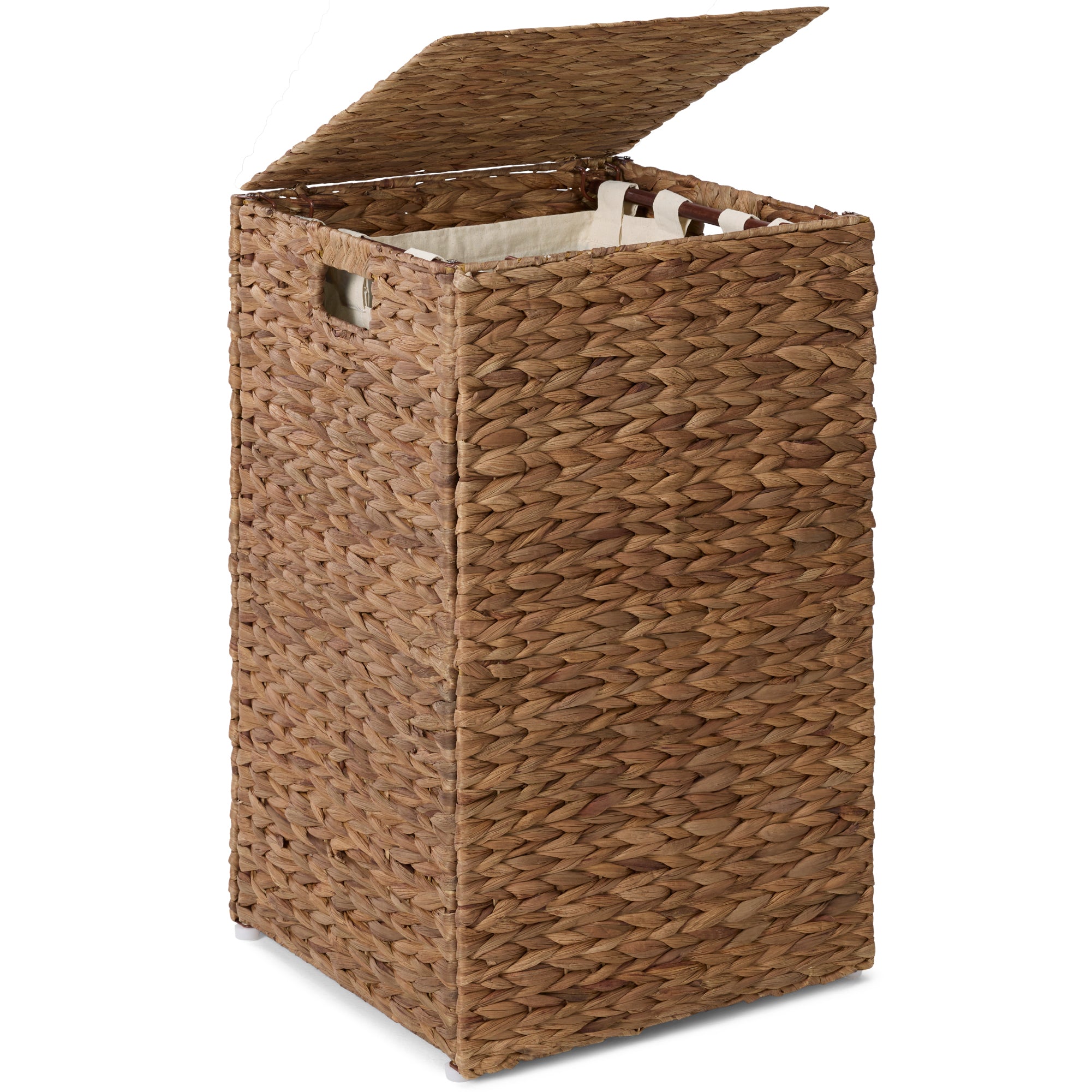 Small Laundry Hamper W/ Lid, Handwoven Laundry Basket, W/ Liner & Handles