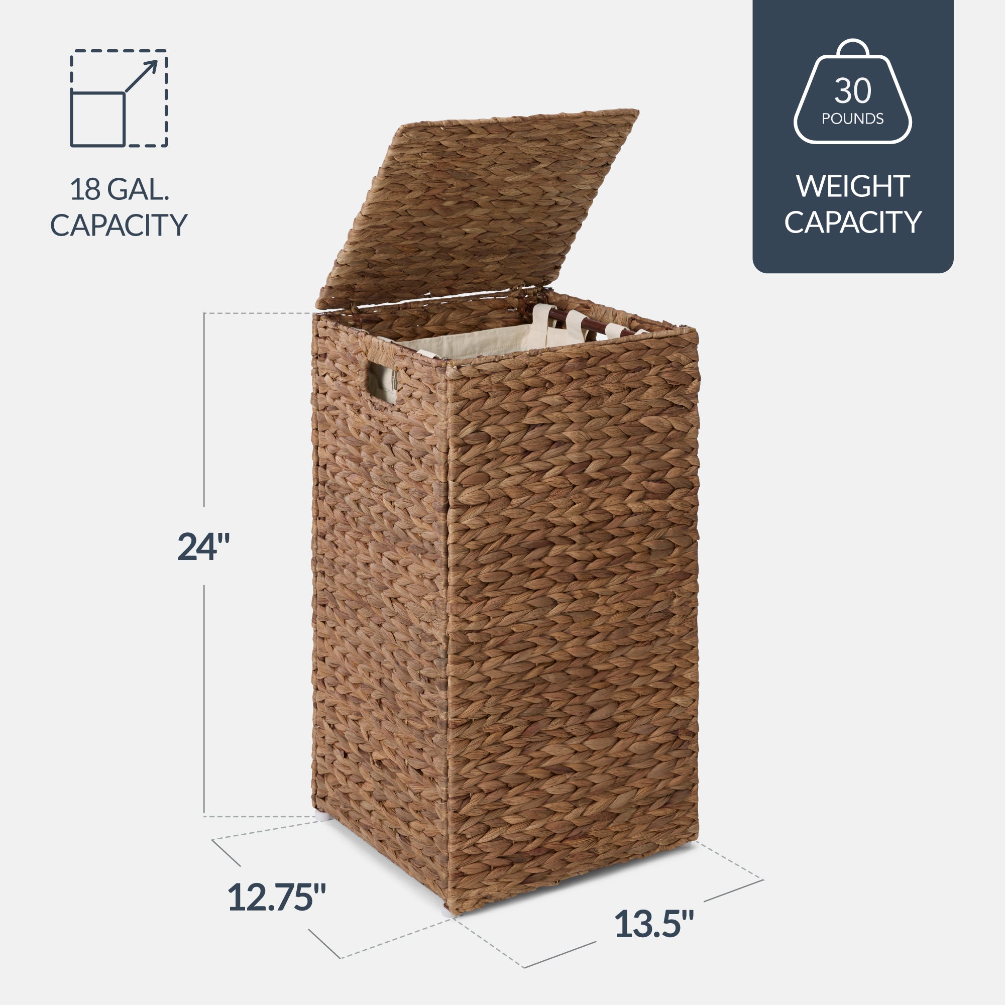 Small Laundry Hamper W/ Lid, Handwoven Laundry Basket, W/ Liner & Handles