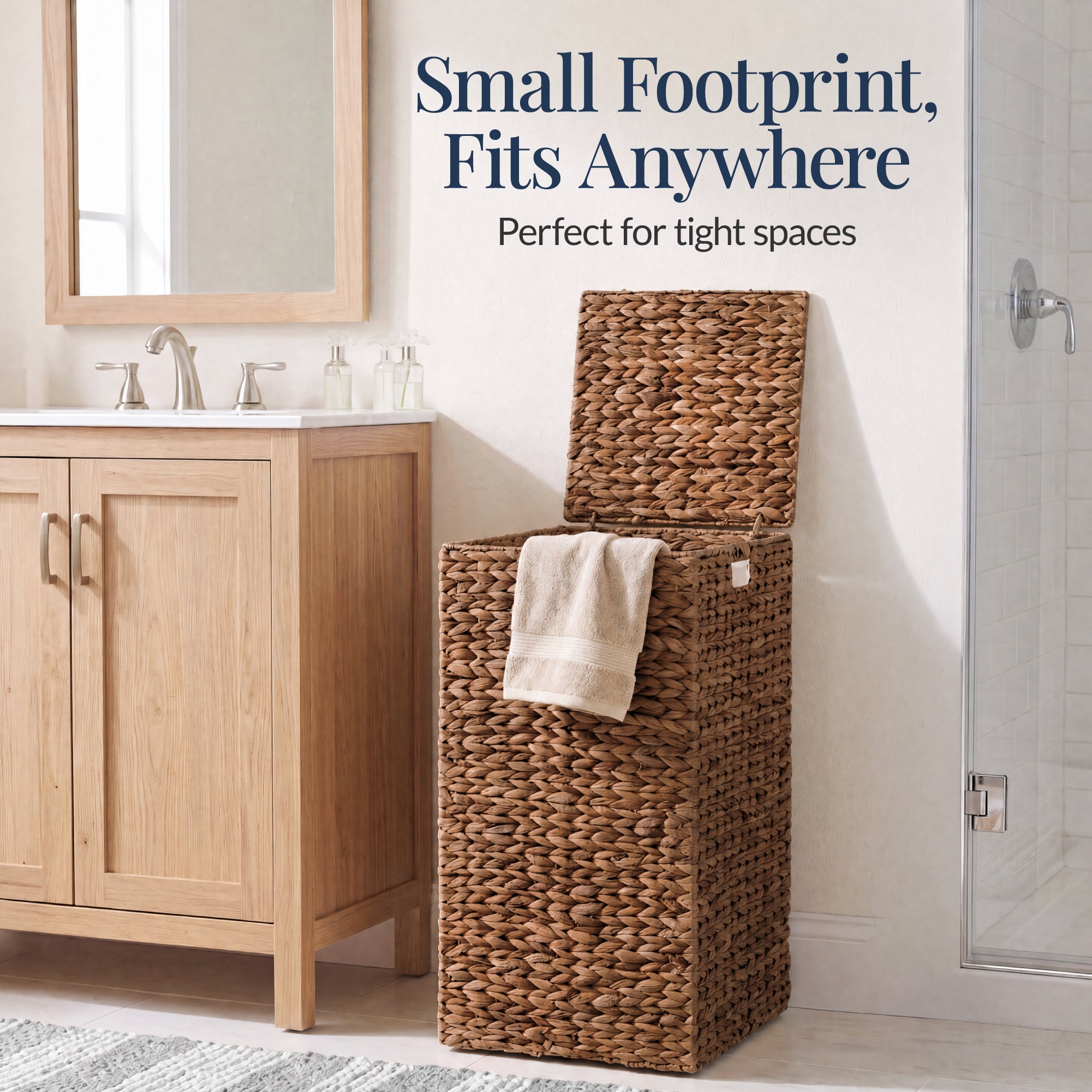 Small Laundry Hamper W/ Lid, Handwoven Laundry Basket, W/ Liner & Handles