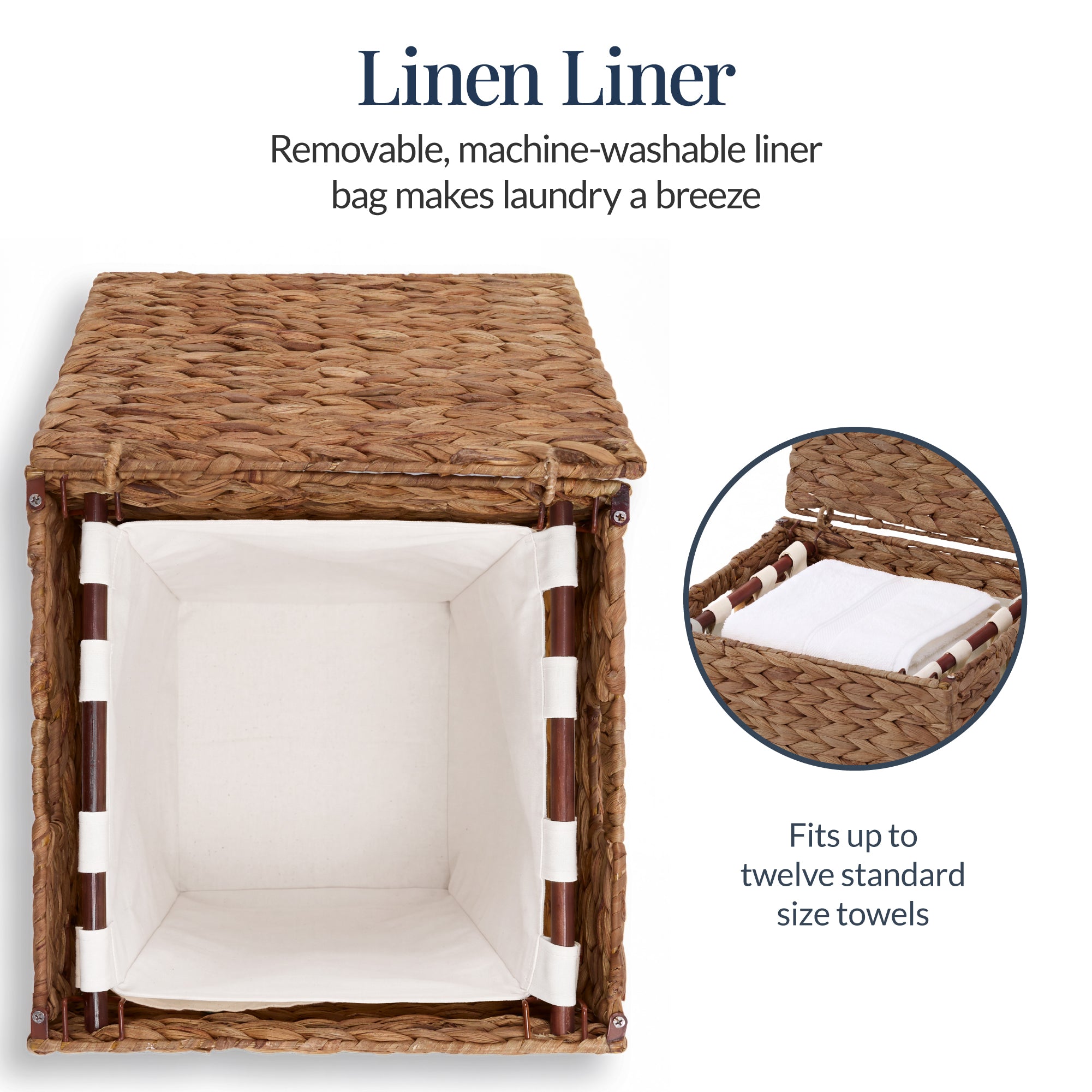 Small Laundry Hamper W/ Lid, Handwoven Laundry Basket, W/ Liner & Handles
