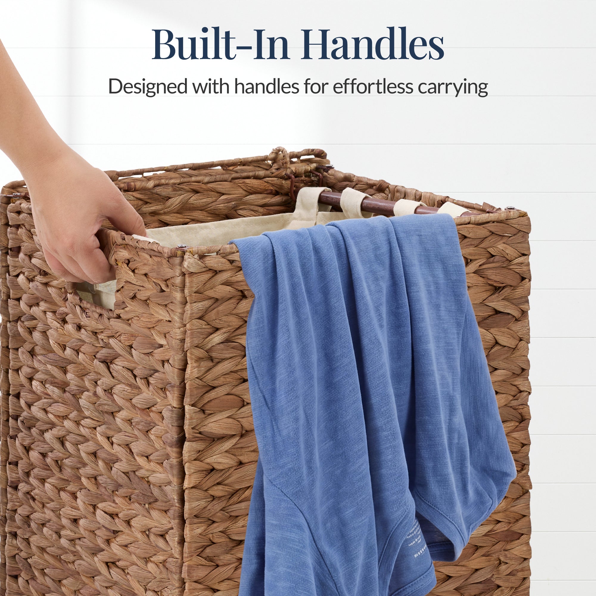 Small Laundry Hamper W/ Lid, Handwoven Laundry Basket, W/ Liner & Handles