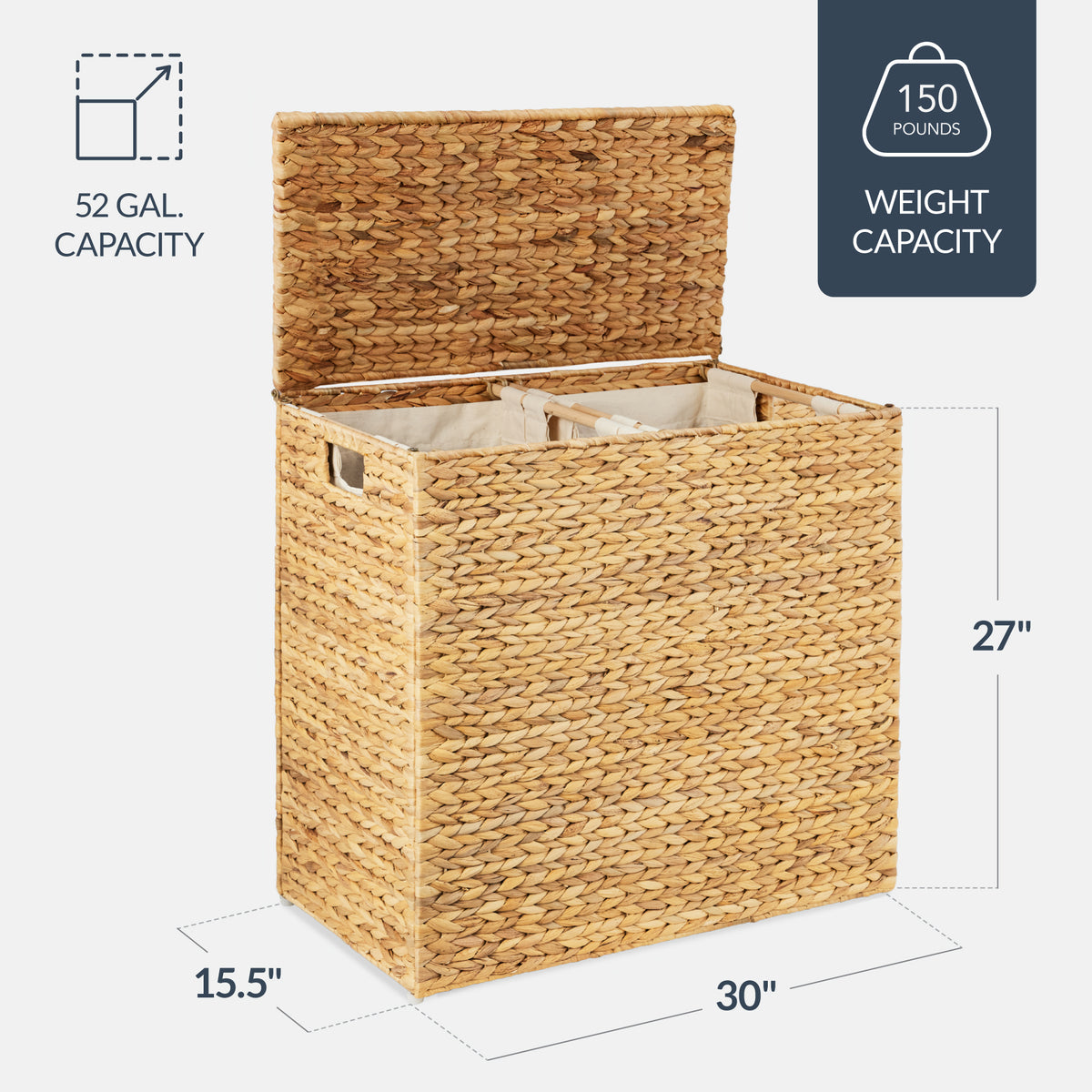 X-Large Laundry Hamper W/ Lid, Woven Laundry Basket, W/ Liner, 53 Gallon