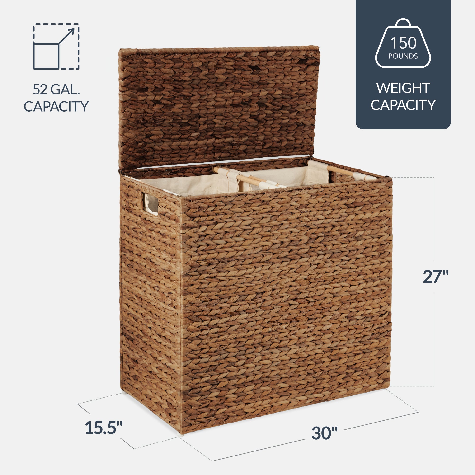 X-Large Laundry Hamper W/ Lid, Woven Laundry Basket, W/ Liner, 53 Gallon