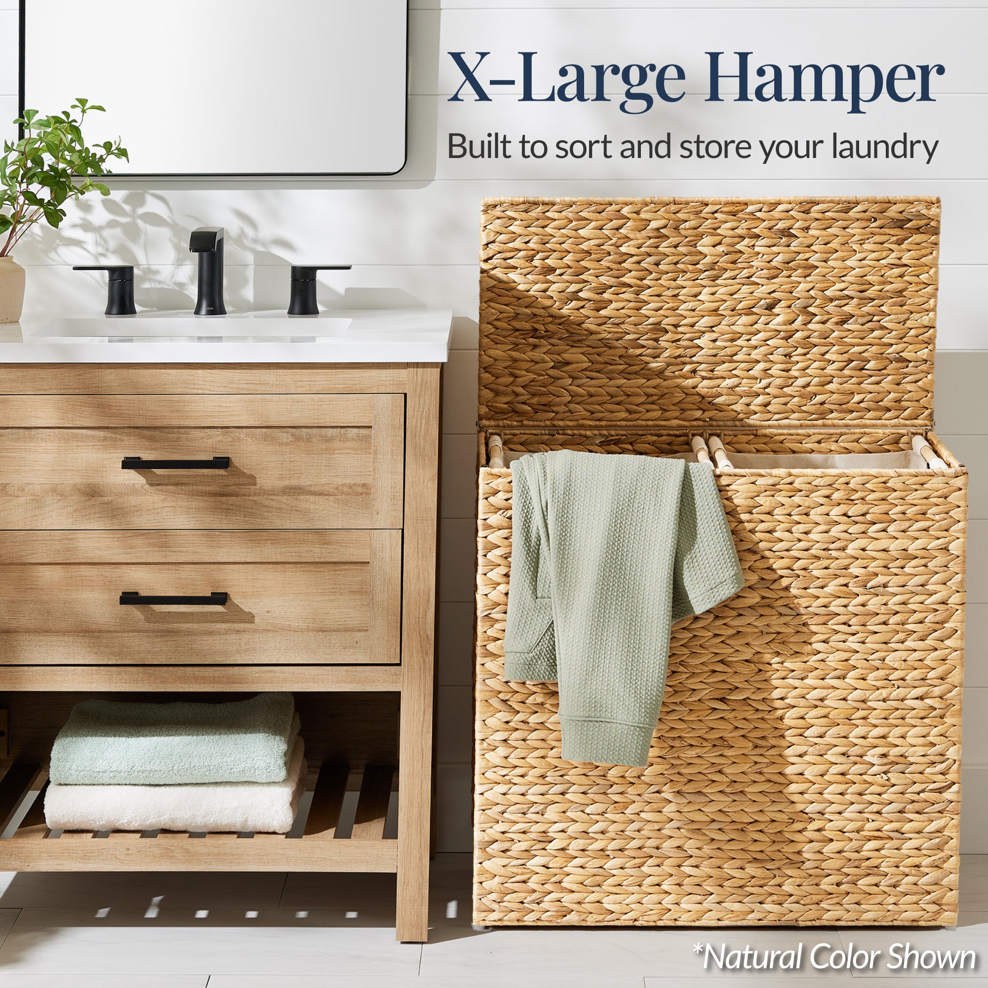 X-Large Laundry Hamper W/ Lid, Woven Laundry Basket, W/ Liner, 53 Gallon