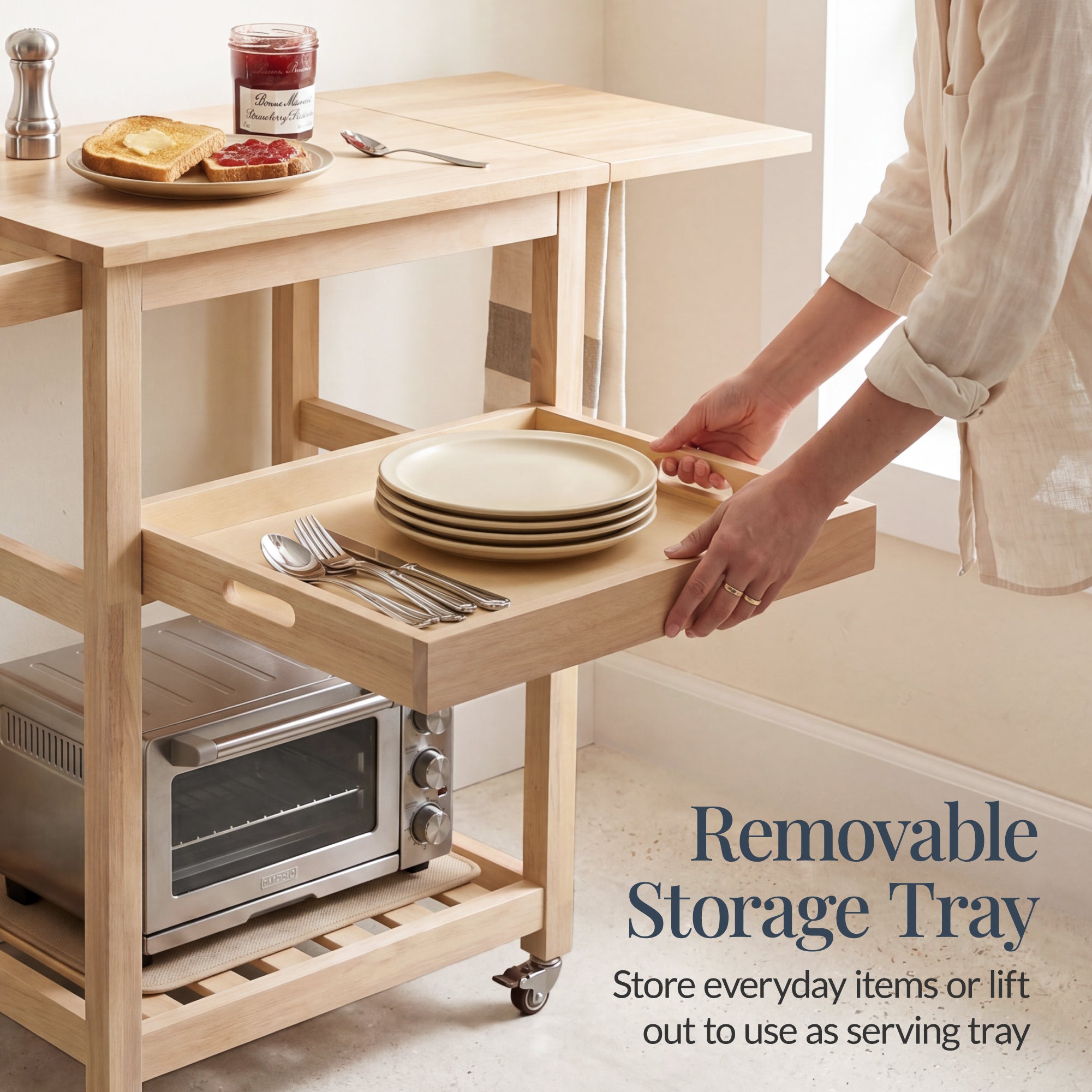Rolling Kitchen Island Cart w/ Drop Leaf Extension, Solid Wood
