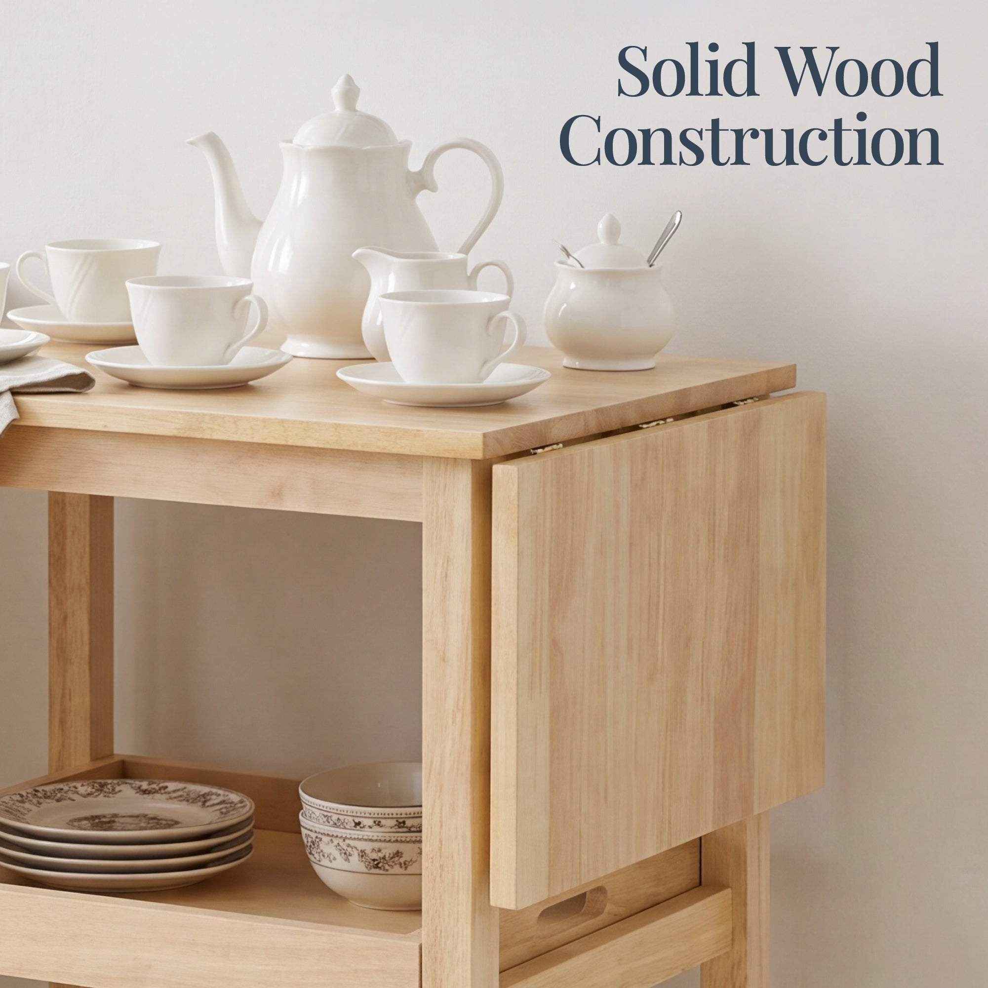 Rolling Kitchen Island Cart w/ Drop Leaf Extension, Solid Wood