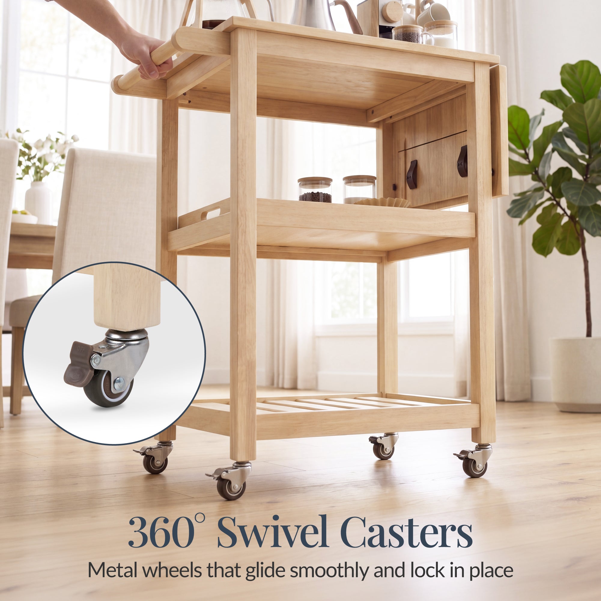 Rolling Kitchen Island Cart w/ Drop Leaf Extension, Solid Wood