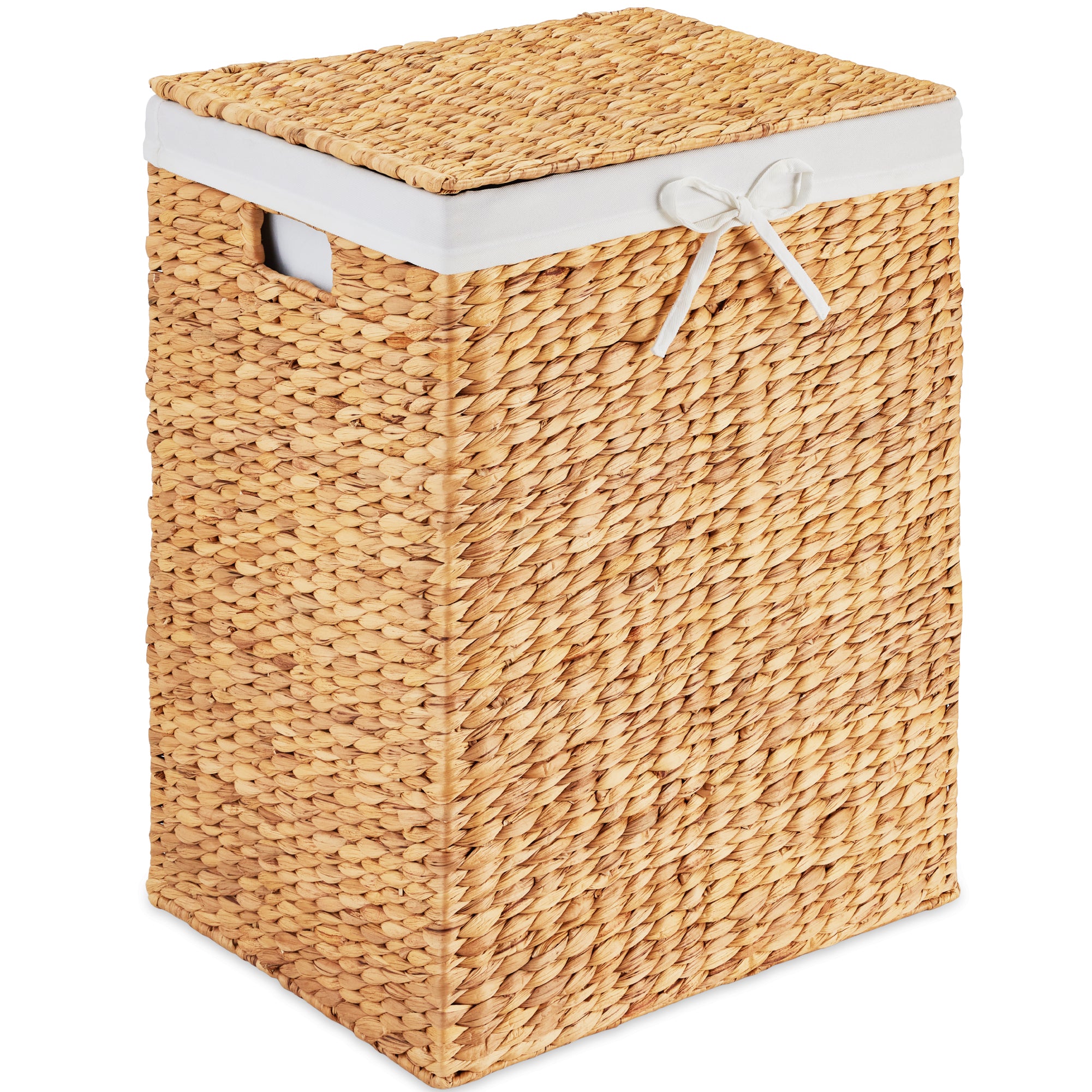 Handwoven Laundry Hamper Basket w/ Lid, Removable Liner & Built-in Handles