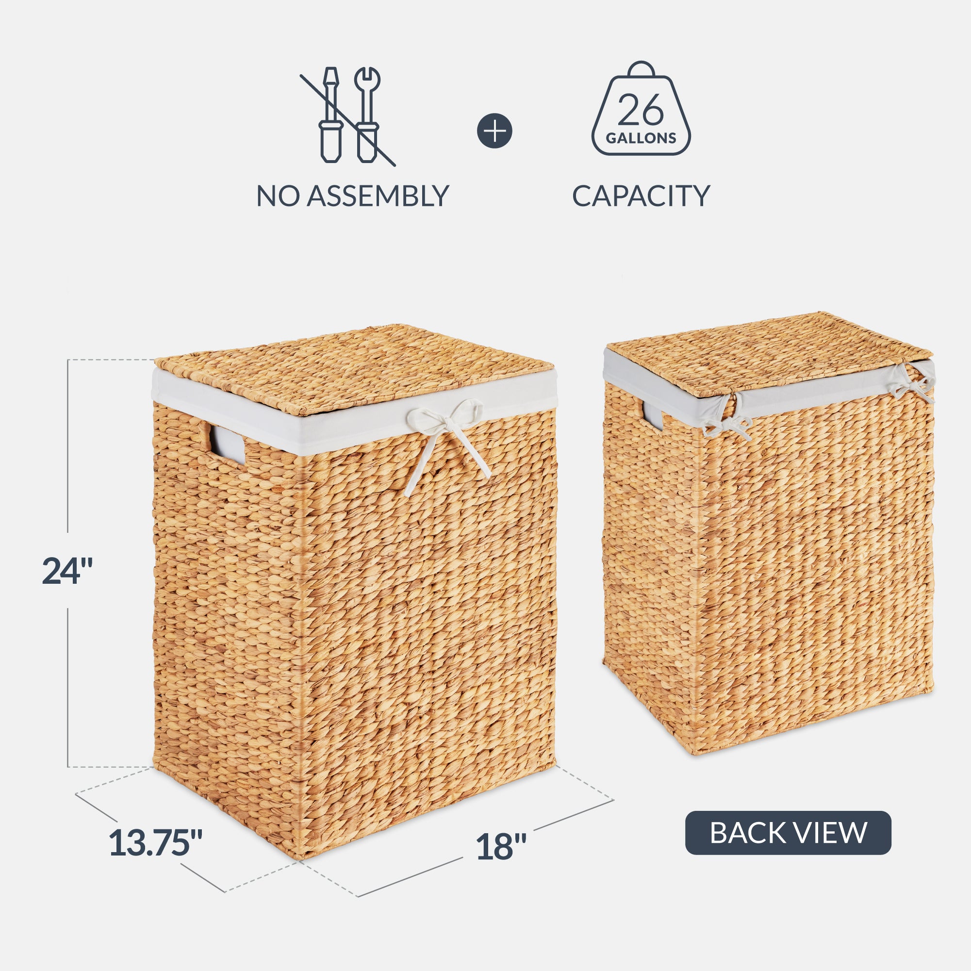 Handwoven Laundry Hamper Basket w/ Lid, Removable Liner & Built-in Handles