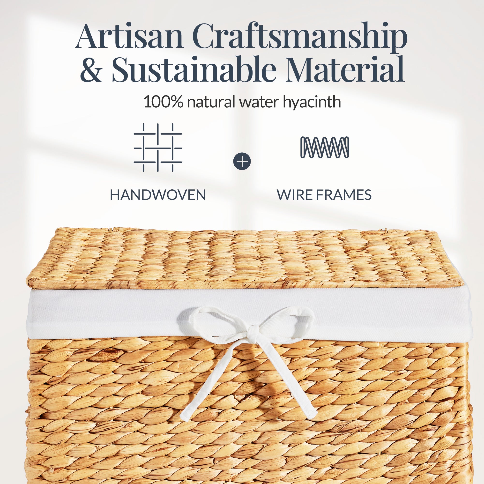 Handwoven Laundry Hamper Basket w/ Lid, Removable Liner & Built-in Handles