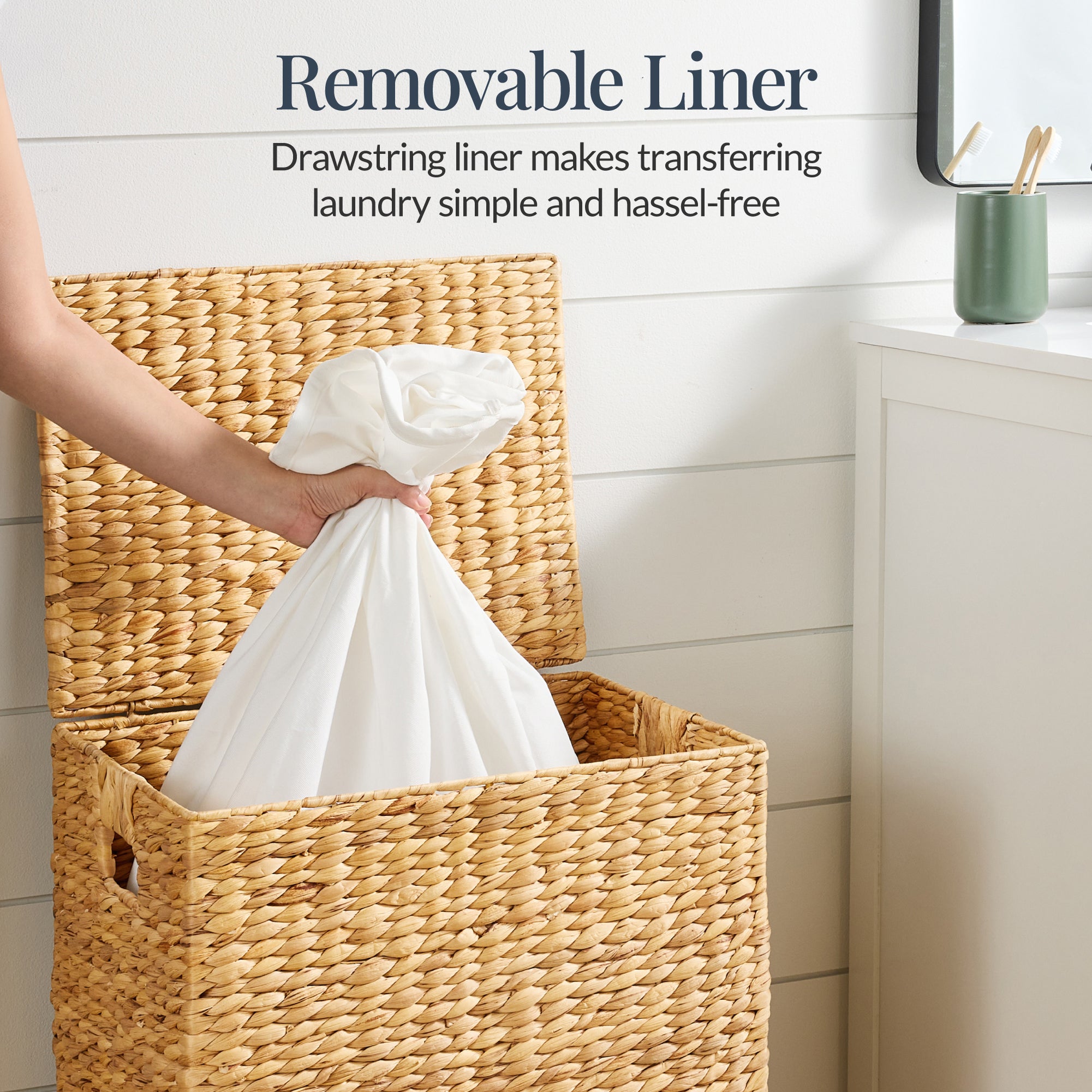 Handwoven Laundry Hamper Basket w/ Lid, Removable Liner & Built-in Handles