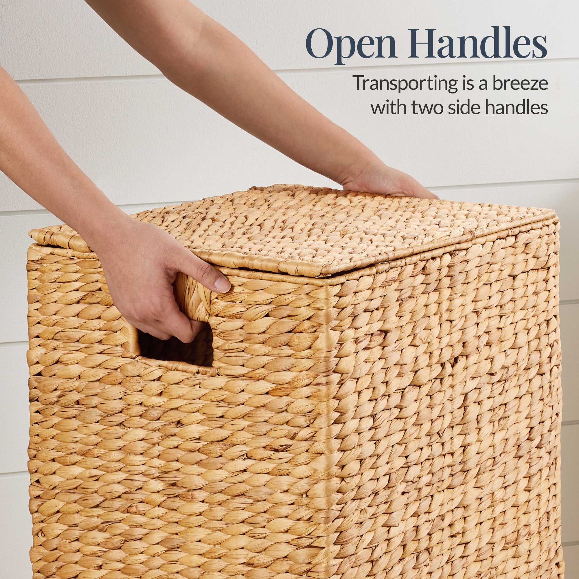 Handwoven Laundry Hamper Basket w/ Lid, Removable Liner & Built-in Handles
